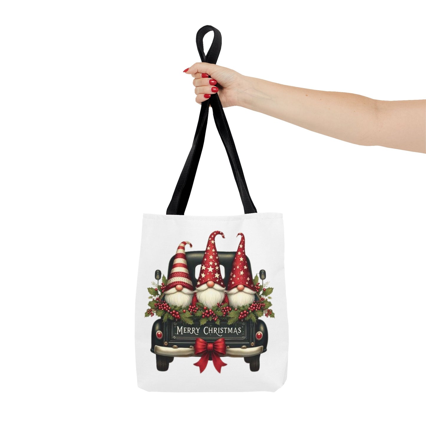 3 Christmas Gnomes in Truck Tote Bag, Fun Holiday Gift
