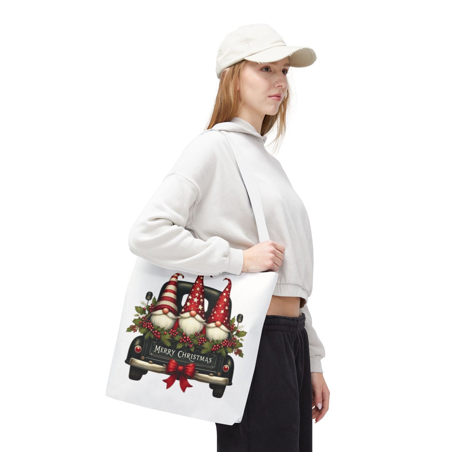 3 Christmas Gnomes in Truck Tote Bag, Fun Holiday Gift