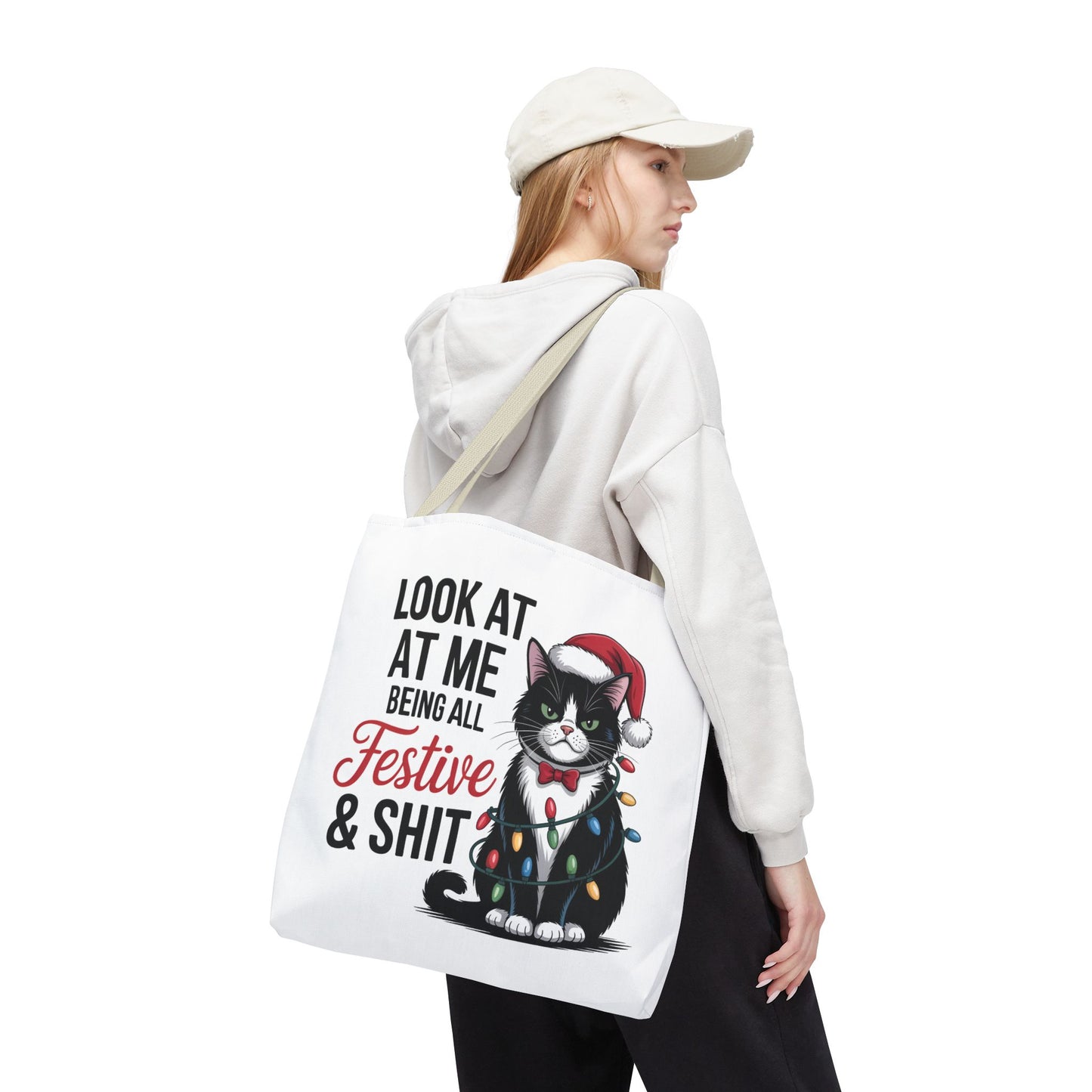 Funny Festive Cat Tote Bag