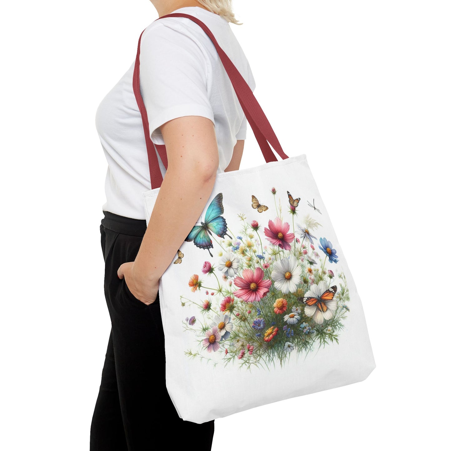 Vibrant Floral Tote Bag, Butterfly Print