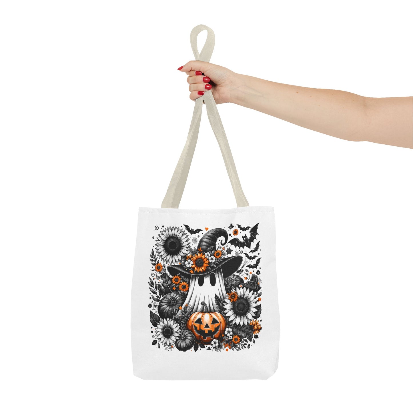 Whimsical Halloween Tote Bag, Pumpkin Ghost Design,