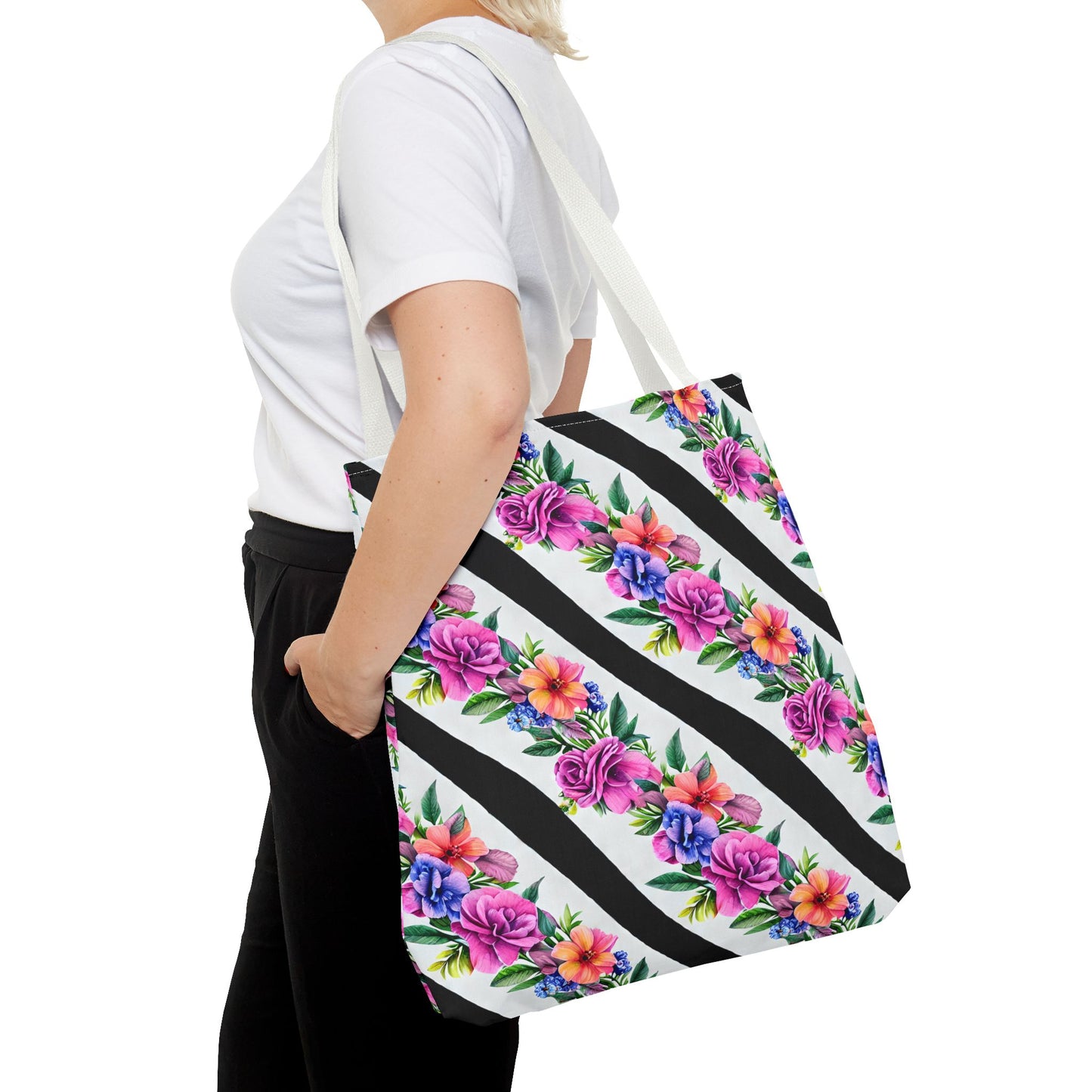 Floral Stripe Tote Bag,