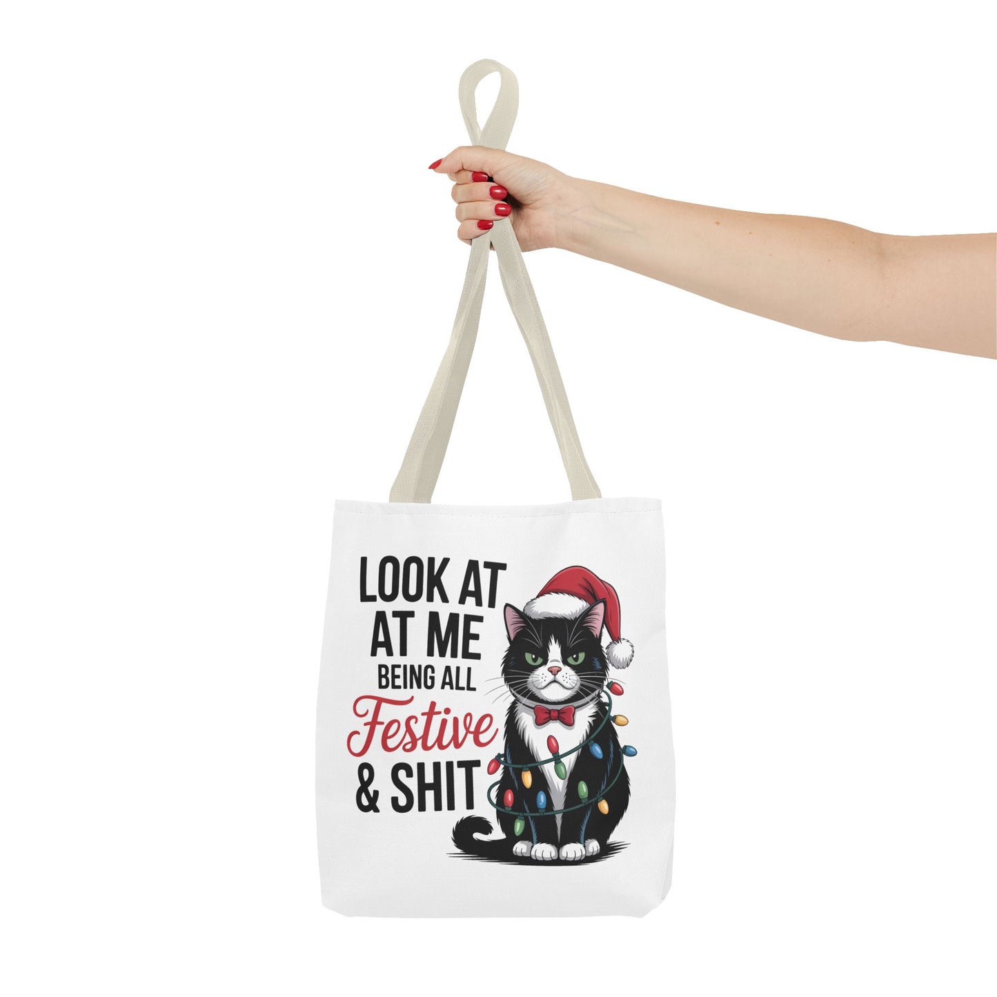 Funny Festive Cat Tote Bag