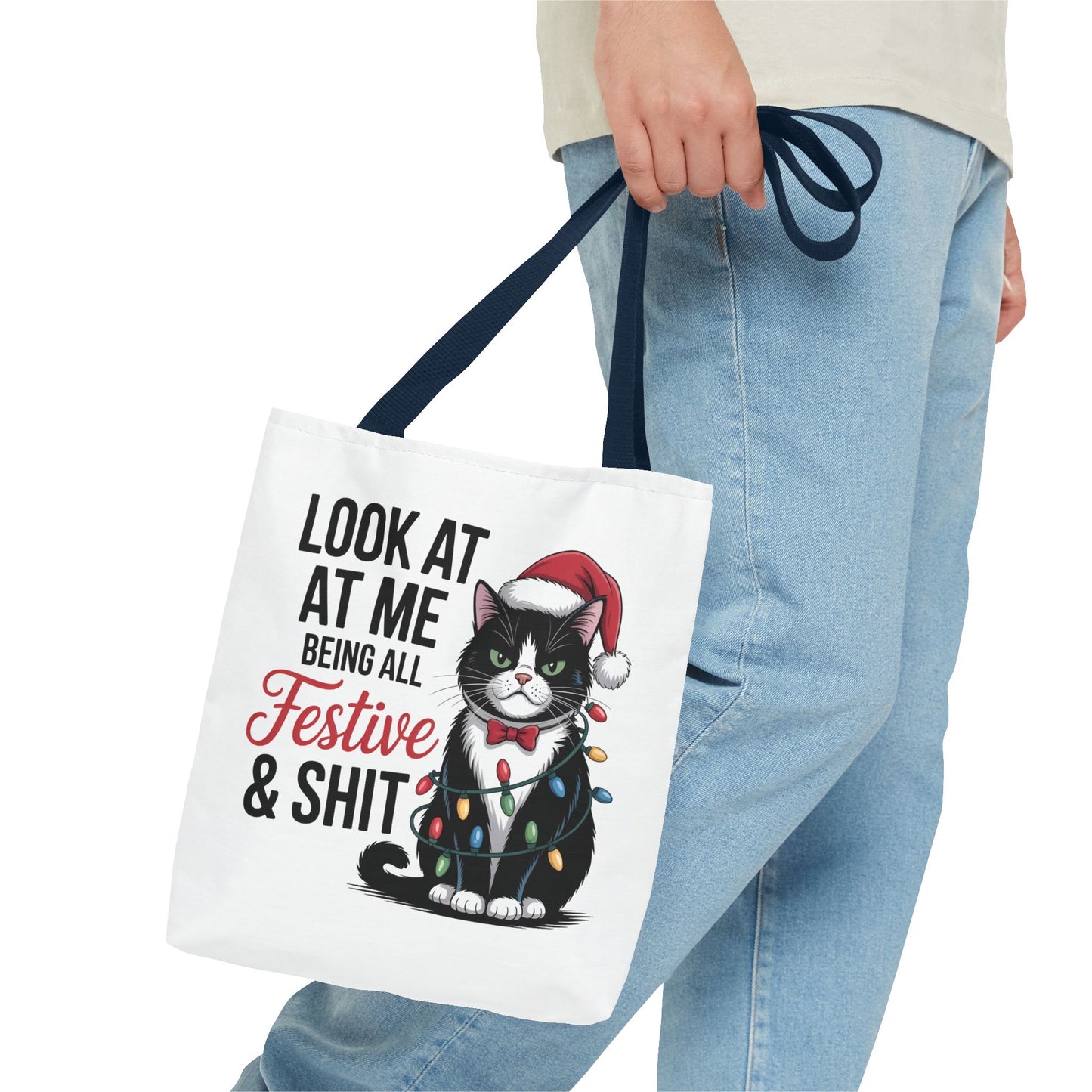 Funny Festive Cat Tote Bag