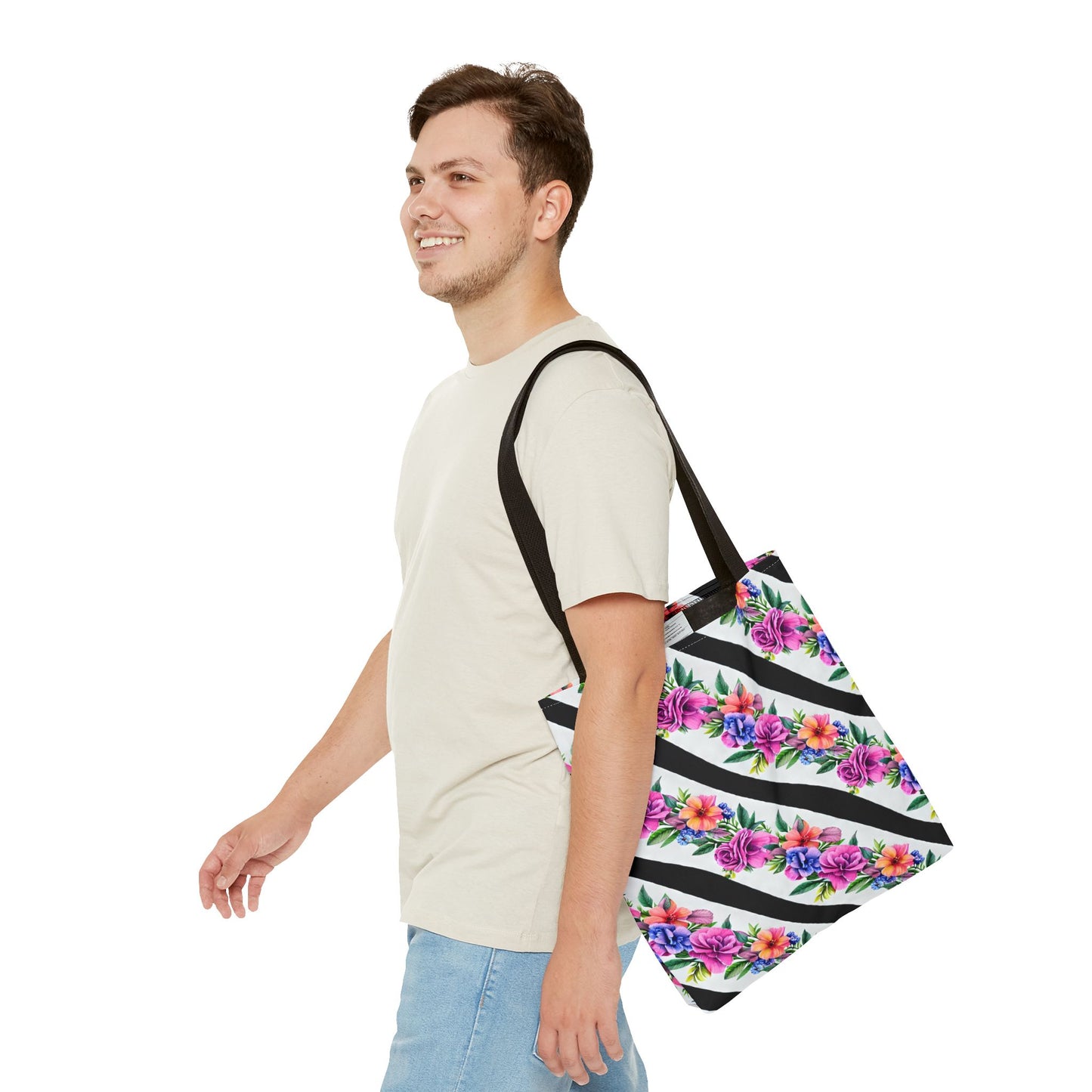 Floral Stripe Tote Bag,