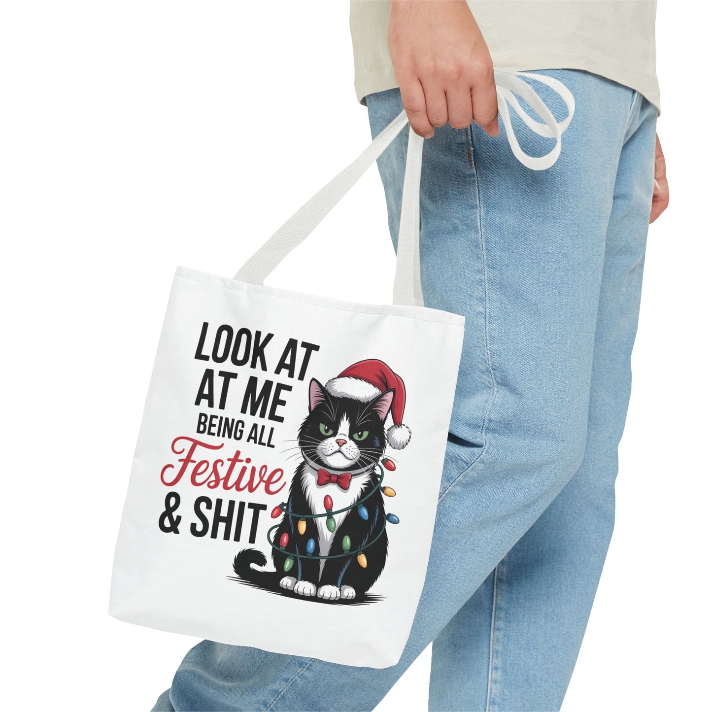 Funny Festive Cat Tote Bag