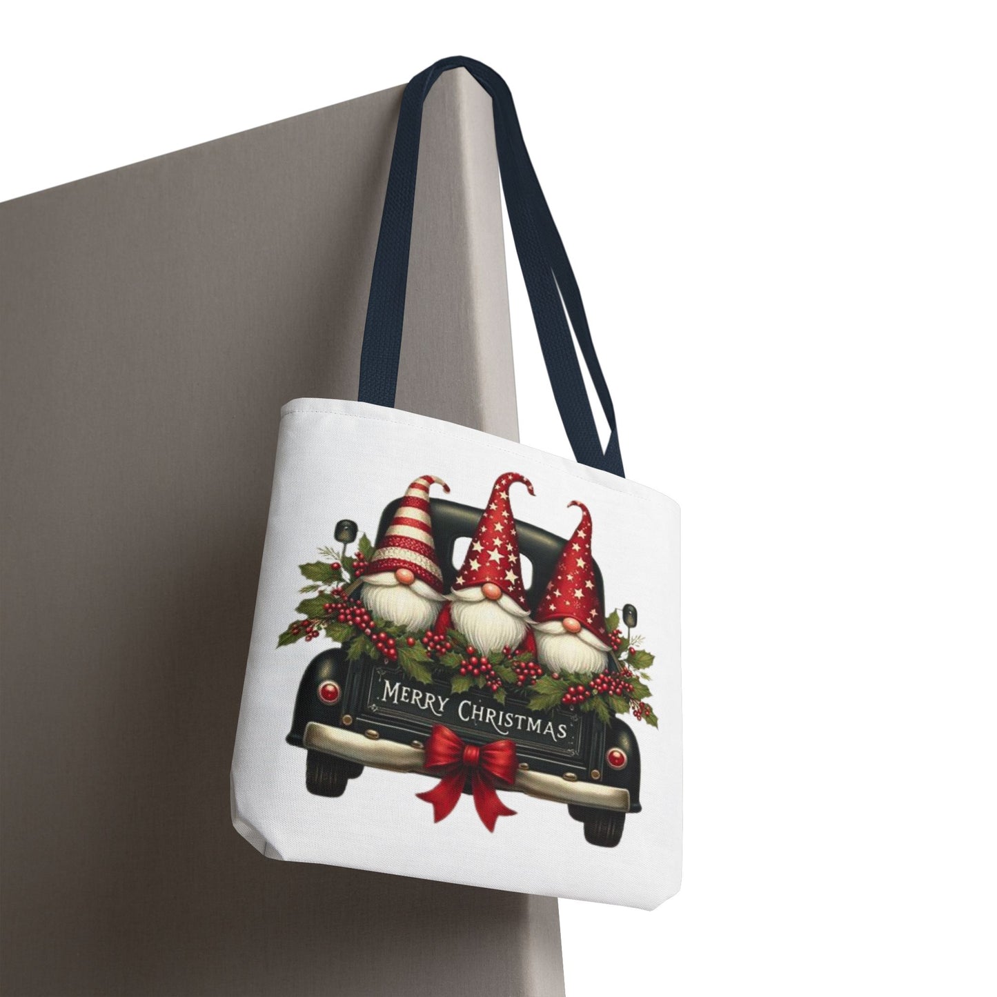 3 Christmas Gnomes in Truck Tote Bag, Fun Holiday Gift
