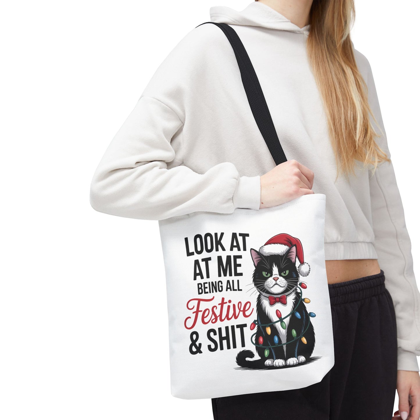 Funny Festive Cat Tote Bag