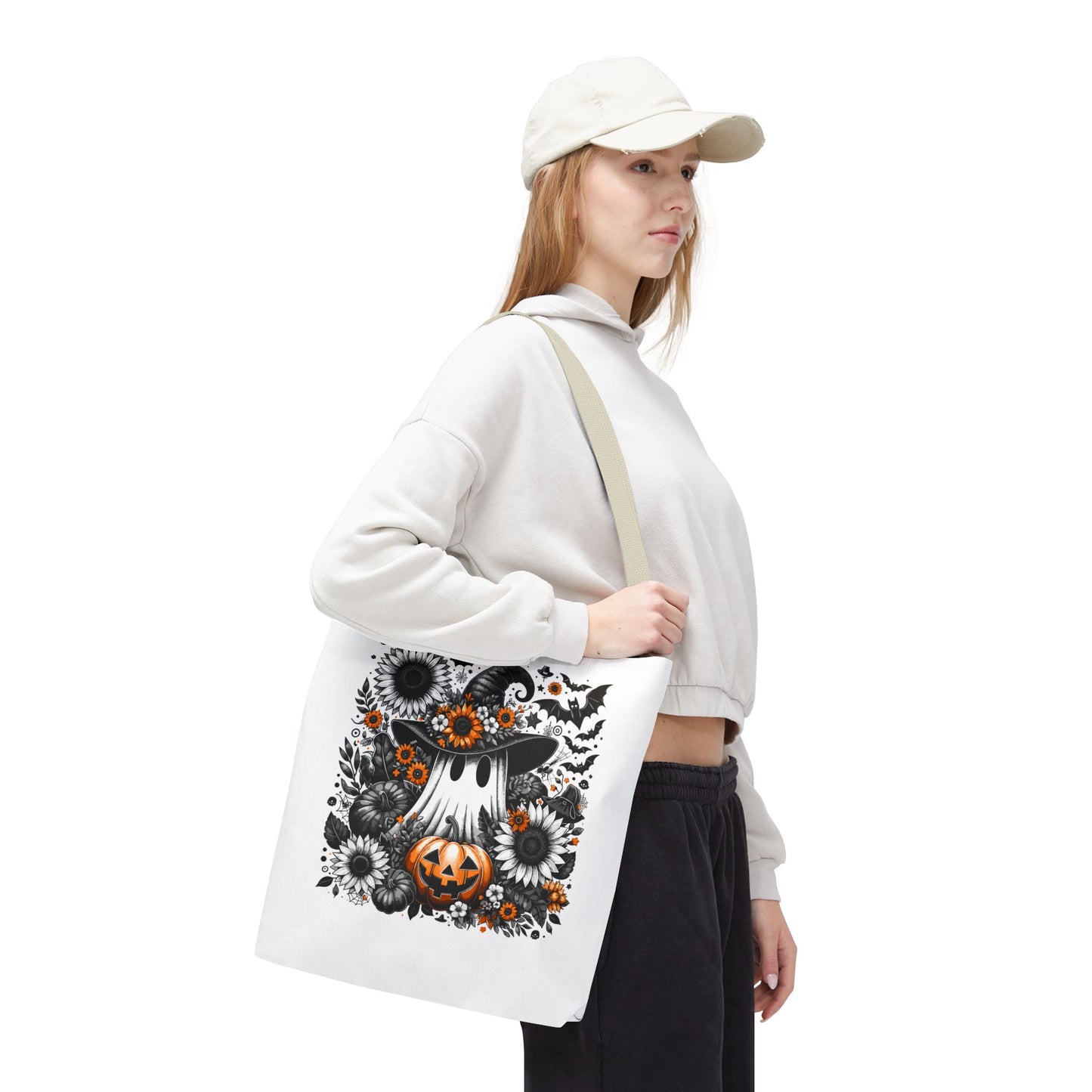 Whimsical Halloween Tote Bag, Pumpkin Ghost Design,