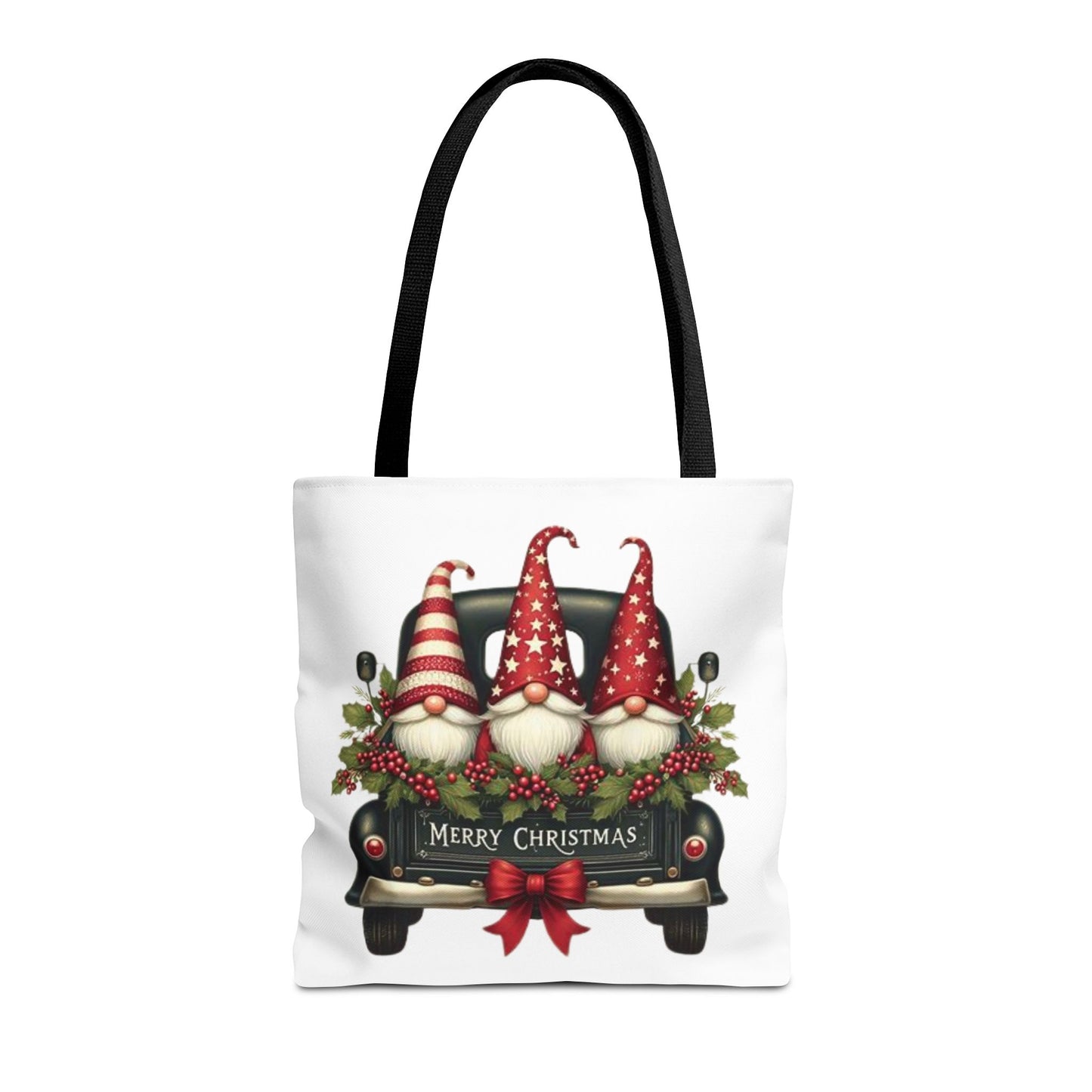 3 Christmas Gnomes in Truck Tote Bag, Fun Holiday Gift