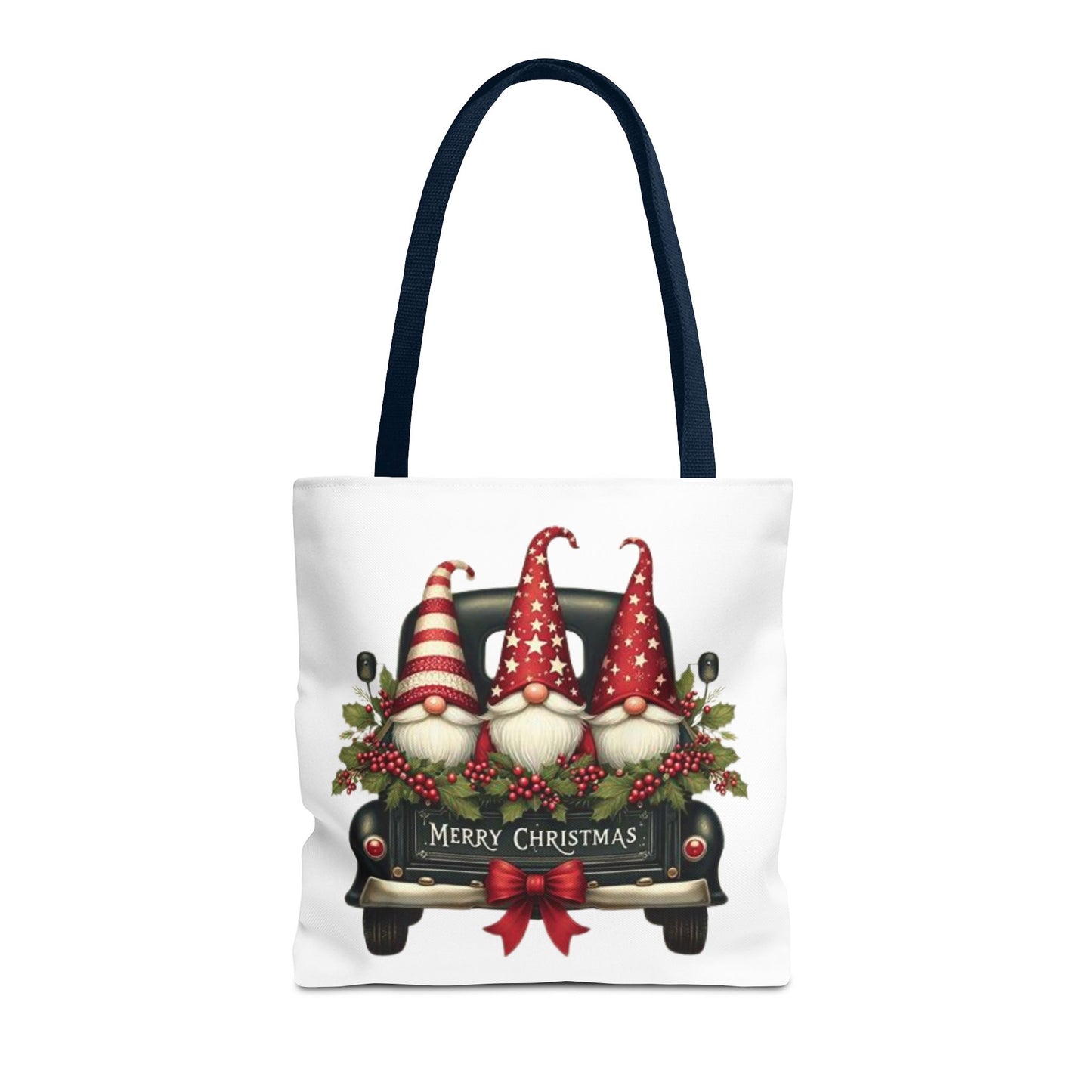 3 Christmas Gnomes in Truck Tote Bag, Fun Holiday Gift