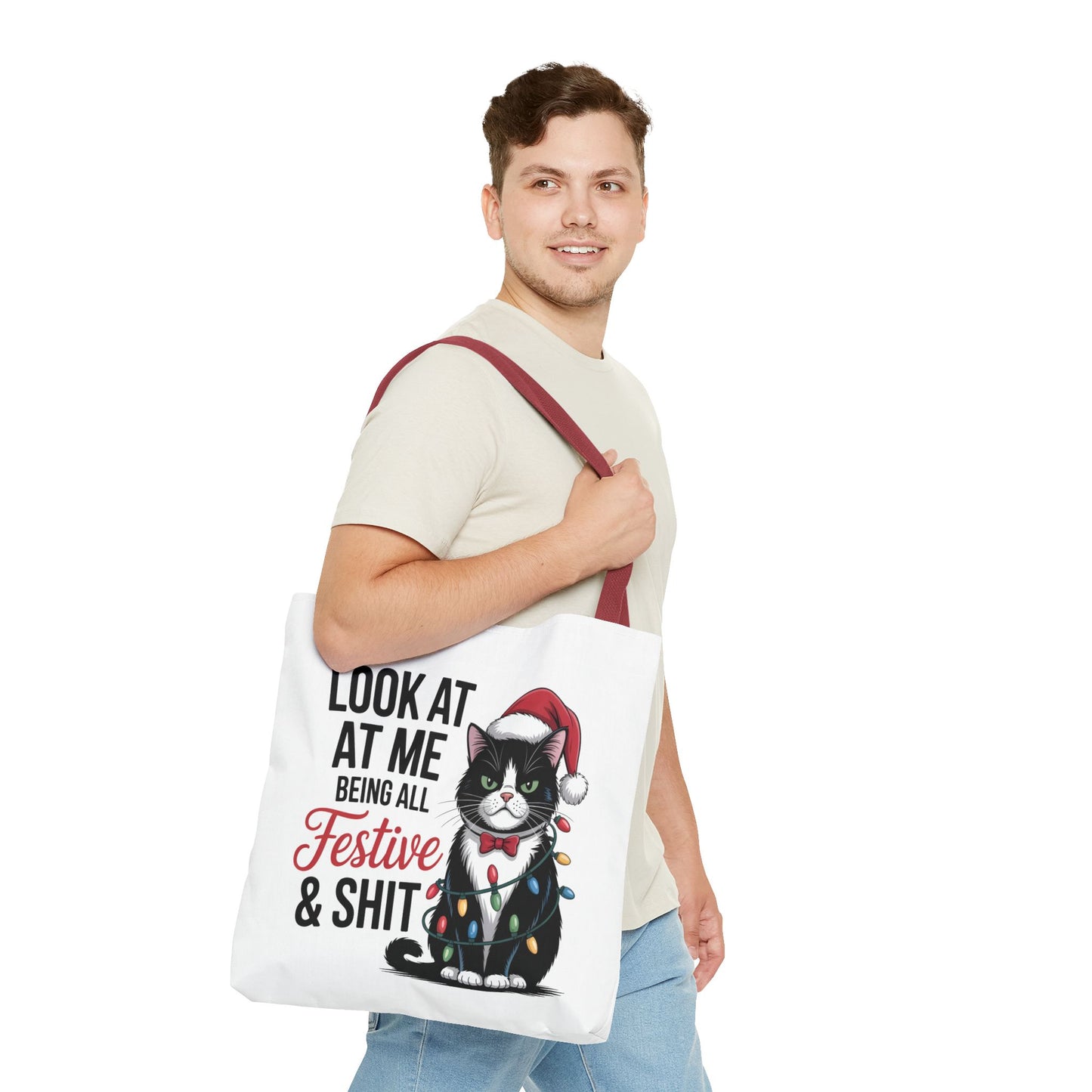 Funny Festive Cat Tote Bag