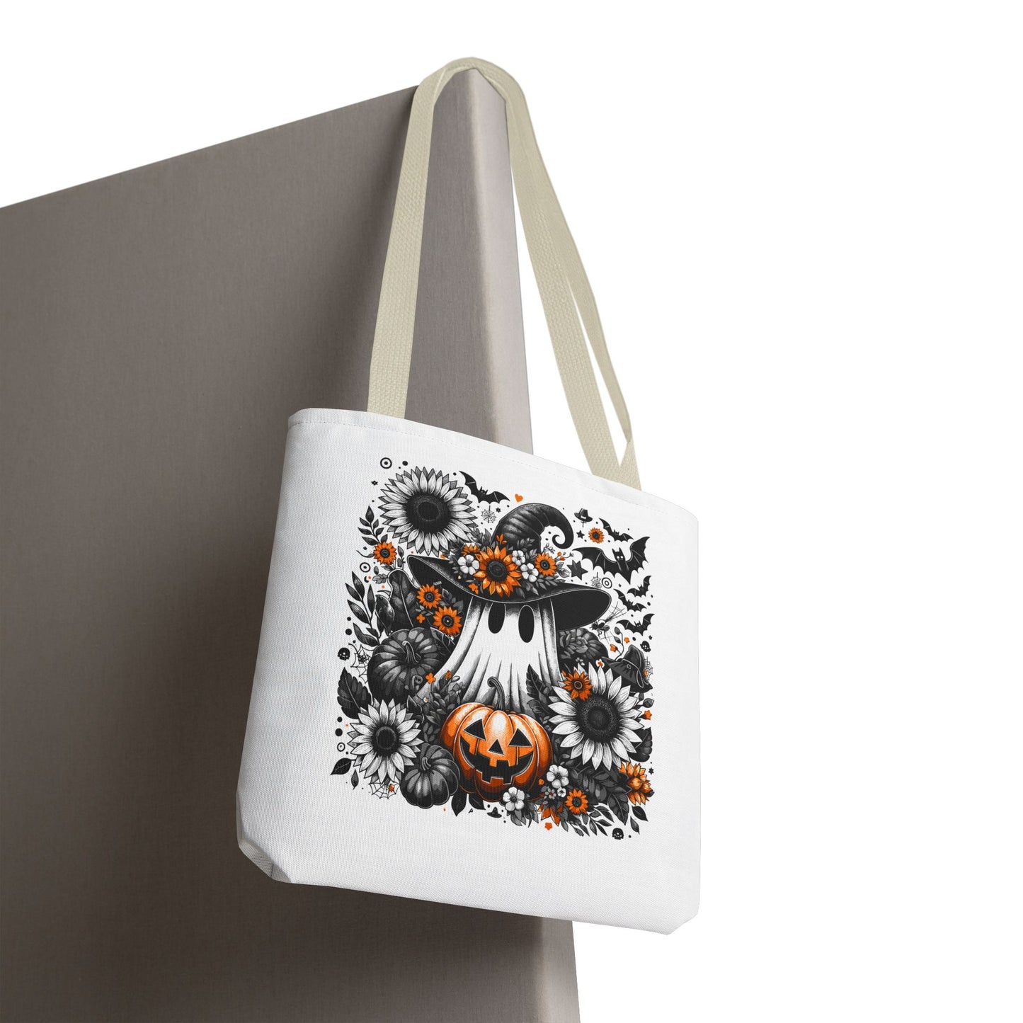 Whimsical Halloween Tote Bag, Pumpkin Ghost Design,