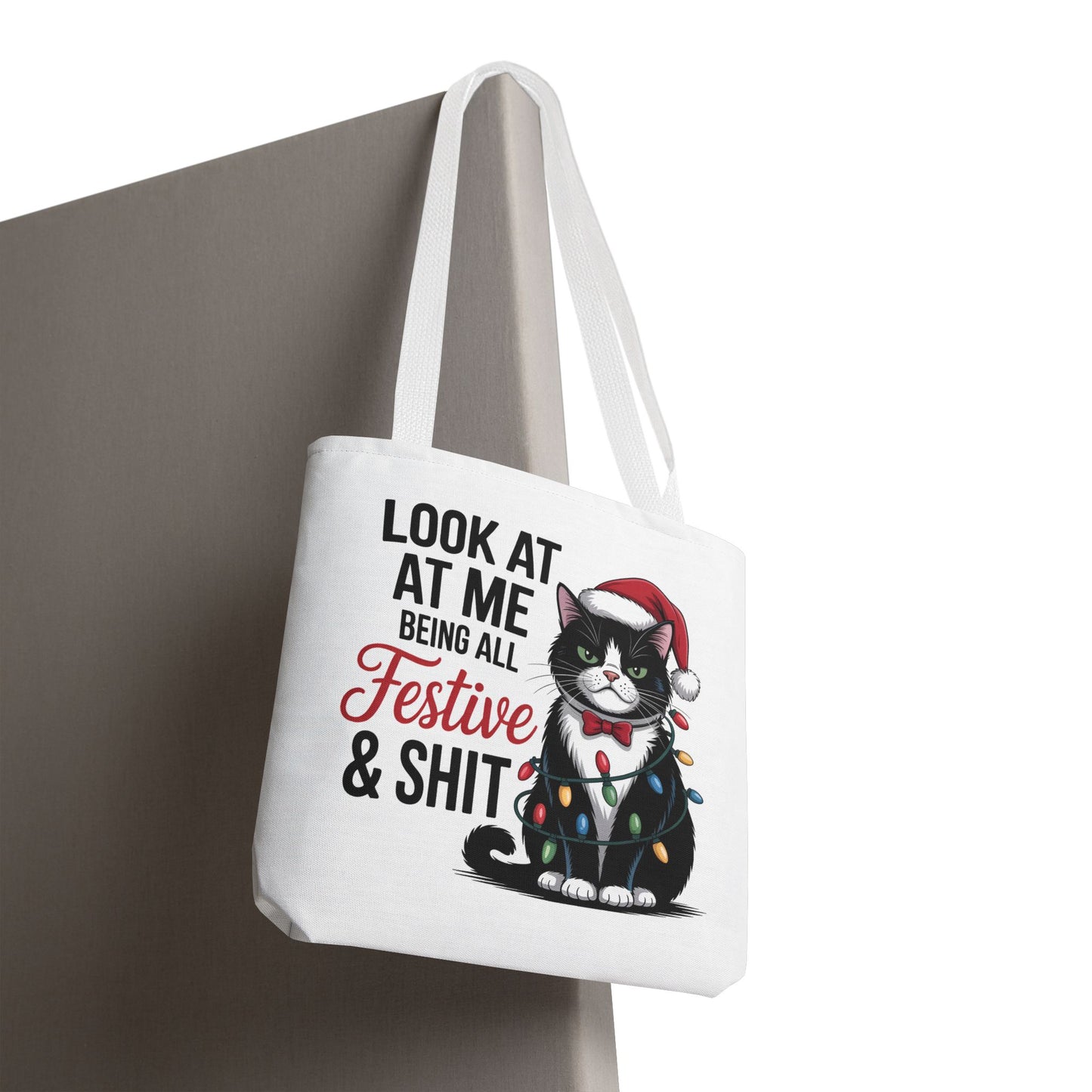 Funny Festive Cat Tote Bag
