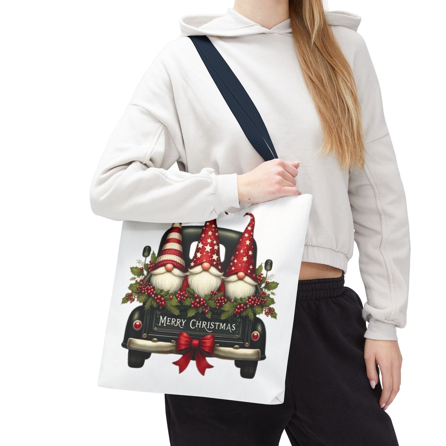 3 Christmas Gnomes in Truck Tote Bag, Fun Holiday Gift