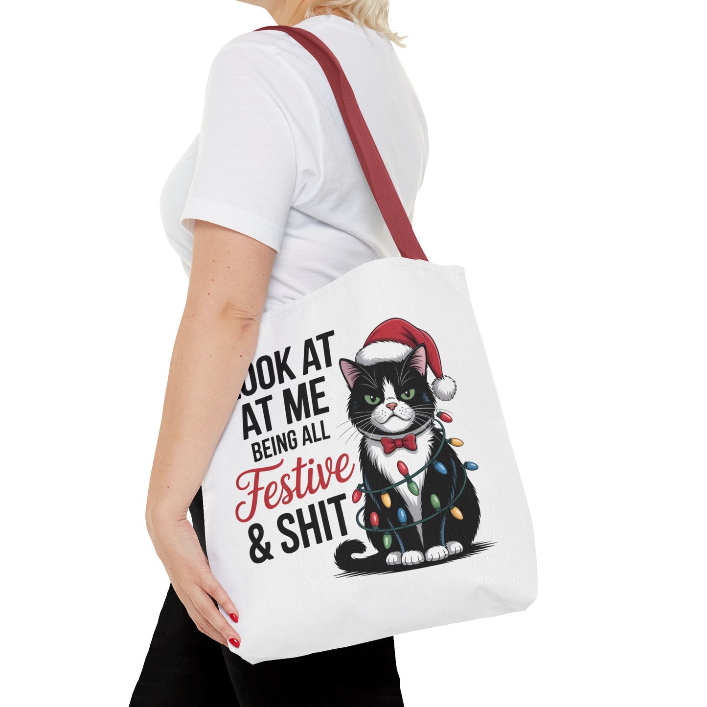 Funny Festive Cat Tote Bag