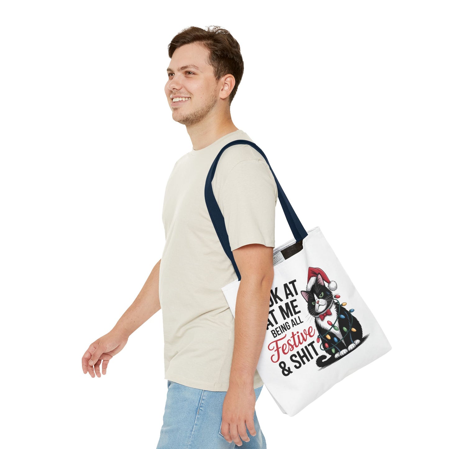 Funny Festive Cat Tote Bag