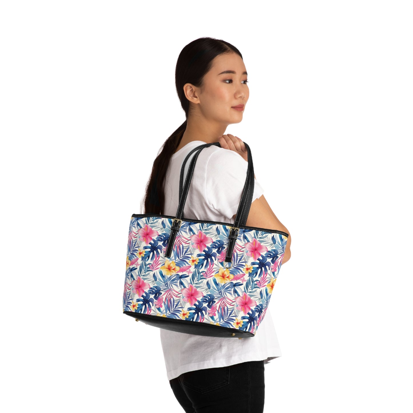 Tropical Floral PU Leather Shoulder Bag