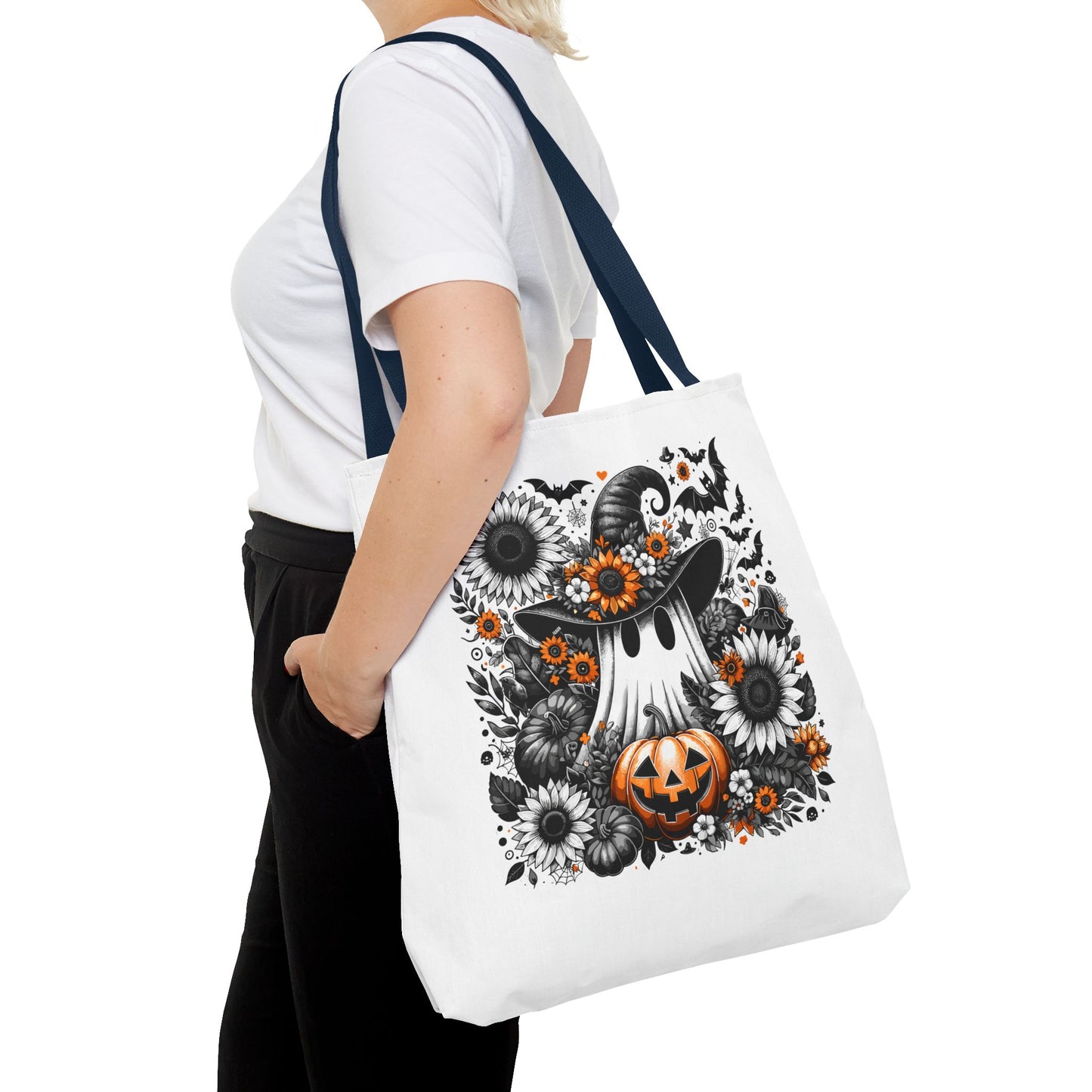 Whimsical Halloween Tote Bag, Pumpkin Ghost Design,