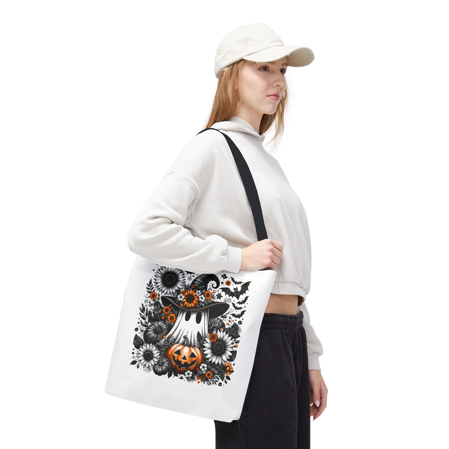 Whimsical Halloween Tote Bag, Pumpkin Ghost Design,