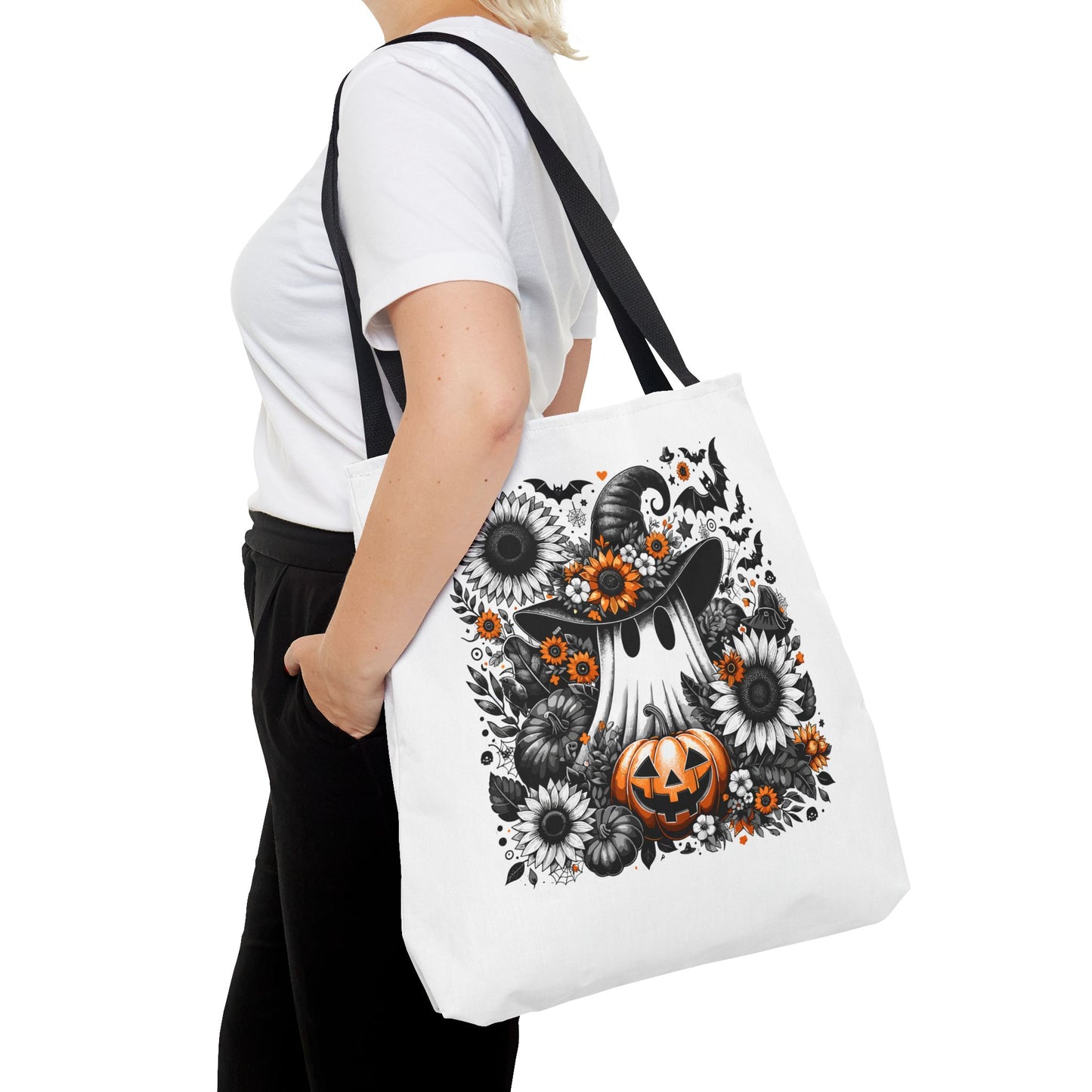Whimsical Halloween Tote Bag, Pumpkin Ghost Design,