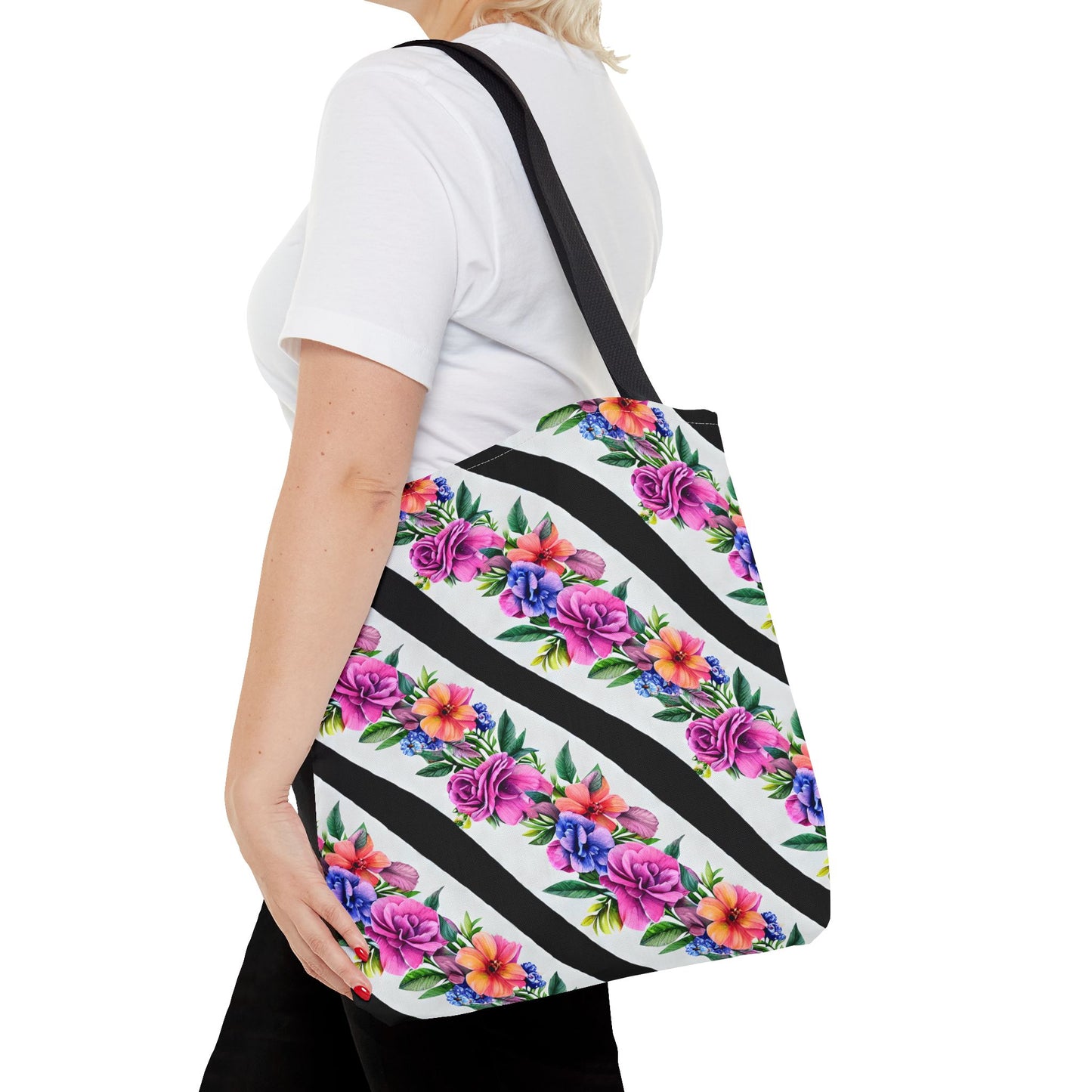 Floral Stripe Tote Bag,