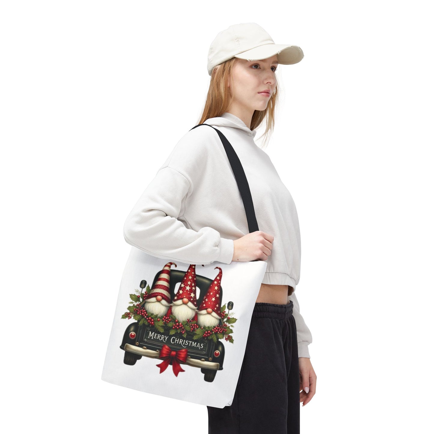 3 Christmas Gnomes in Truck Tote Bag, Fun Holiday Gift
