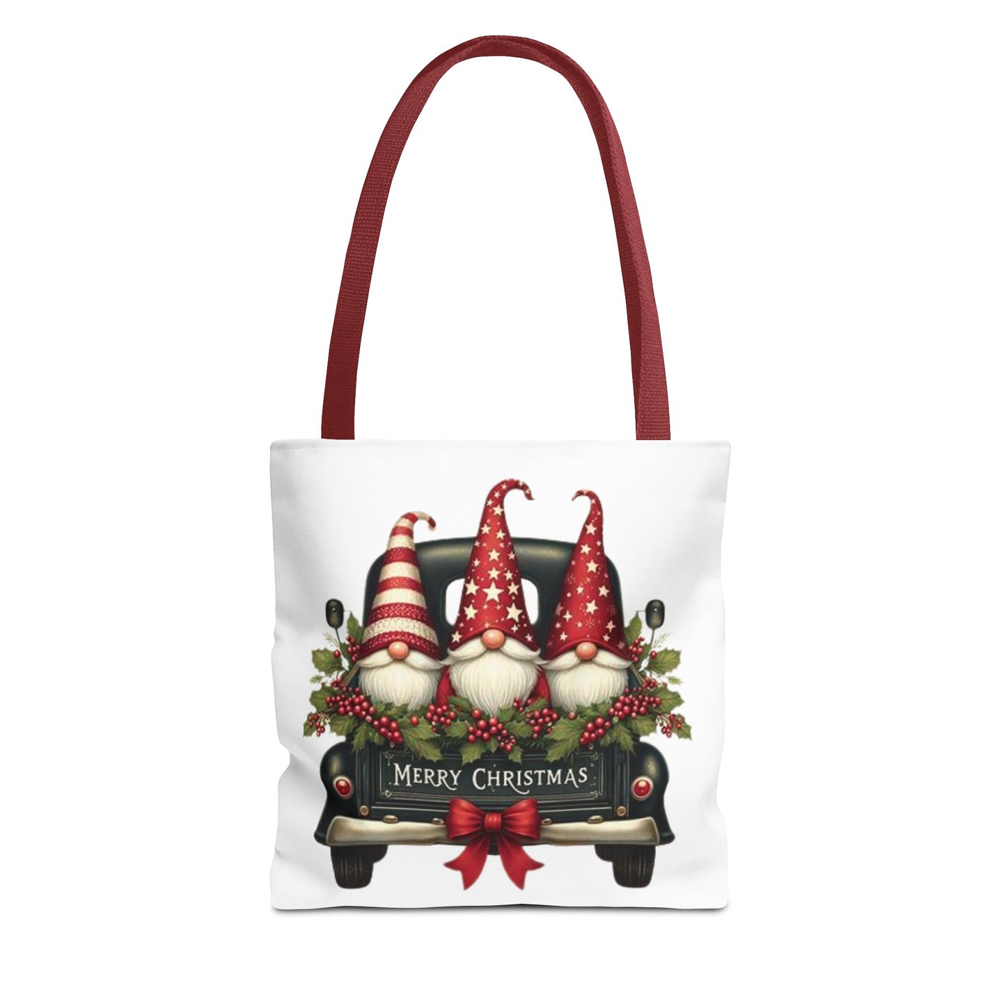 3 Christmas Gnomes in Truck Tote Bag, Fun Holiday Gift