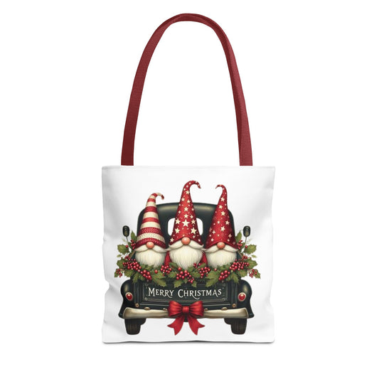 3 Christmas Gnomes in Truck Tote Bag, Fun Holiday Gift