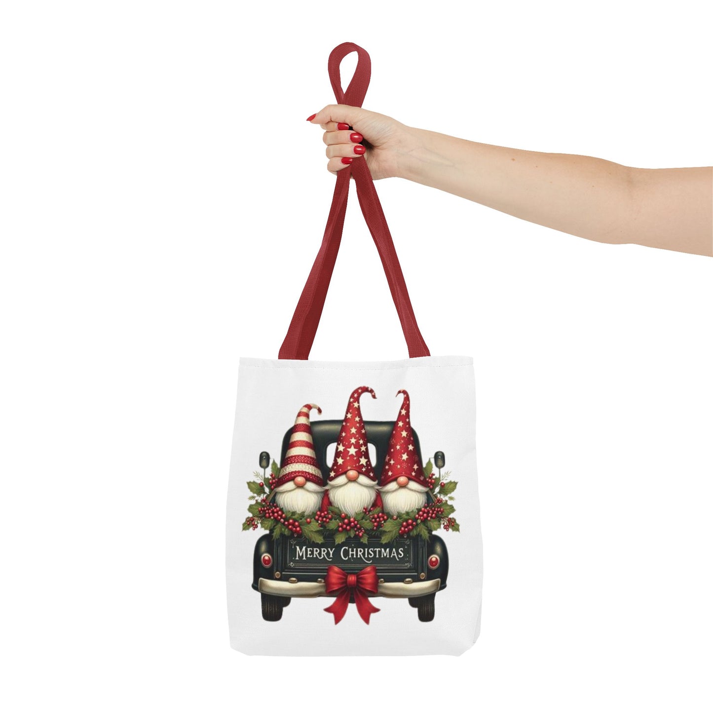 3 Christmas Gnomes in Truck Tote Bag, Fun Holiday Gift