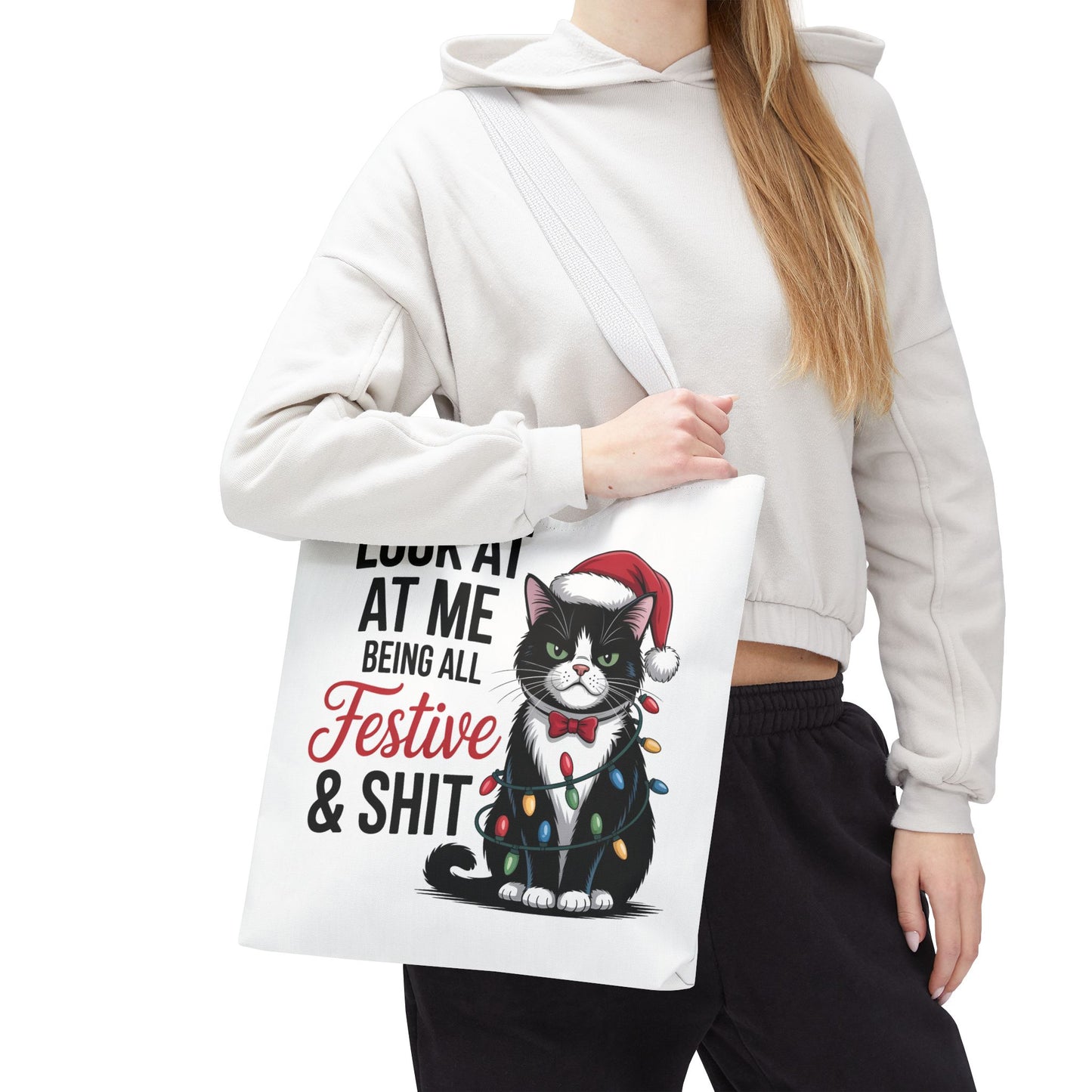 Funny Festive Cat Tote Bag