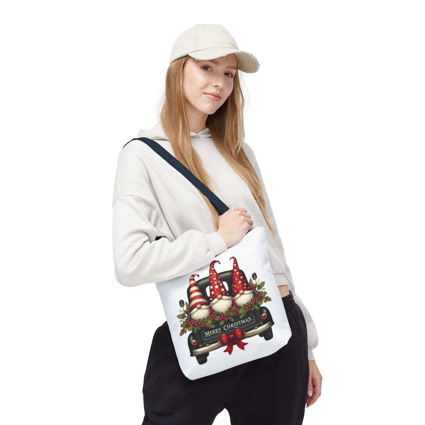3 Christmas Gnomes in Truck Tote Bag, Fun Holiday Gift