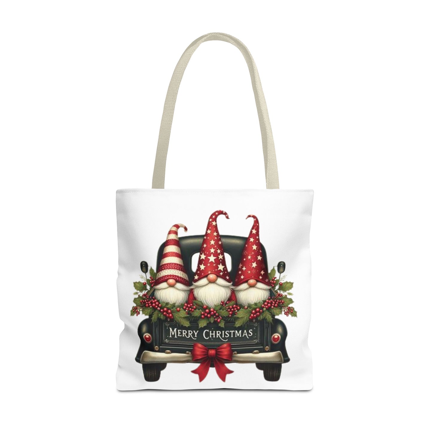3 Christmas Gnomes in Truck Tote Bag, Fun Holiday Gift