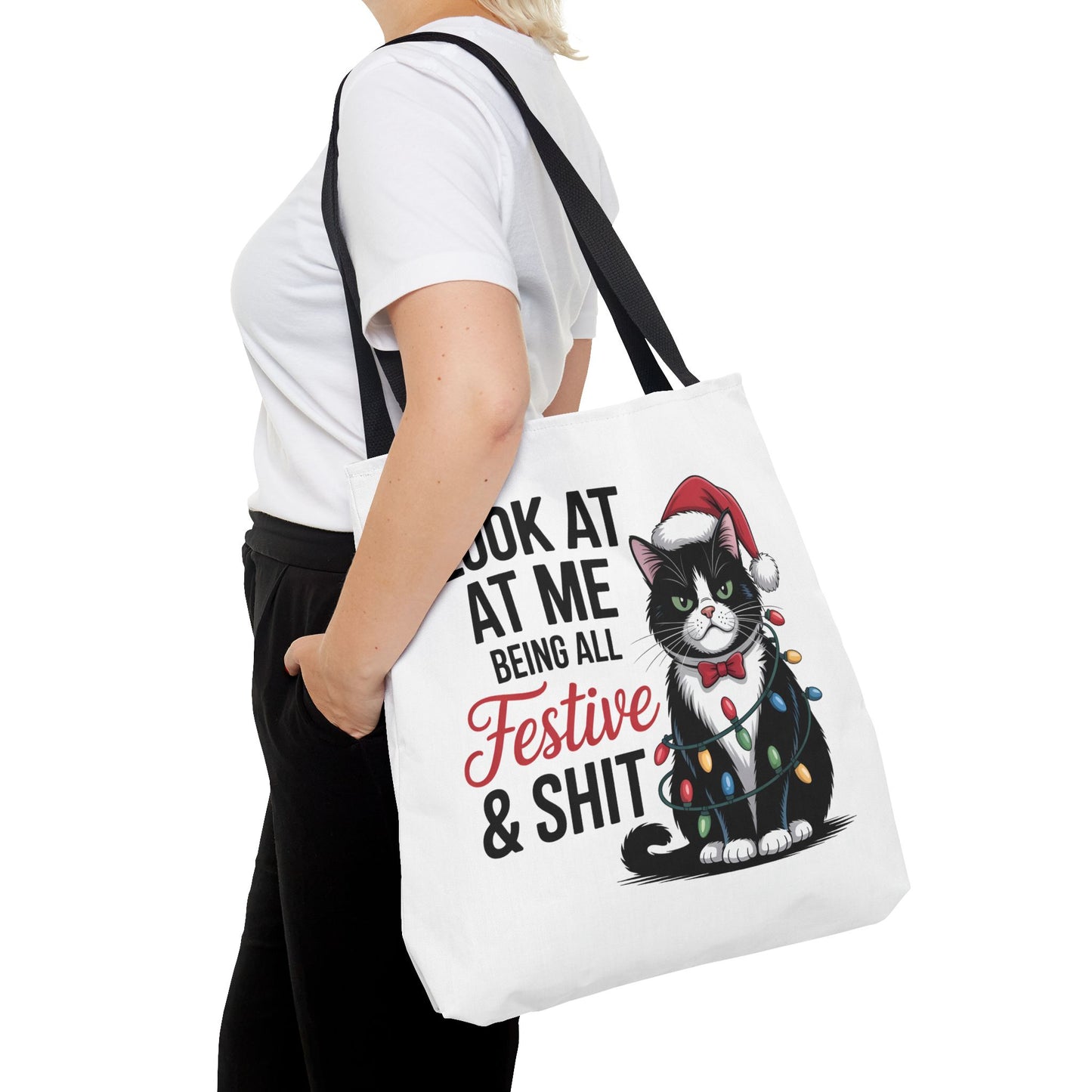 Funny Festive Cat Tote Bag