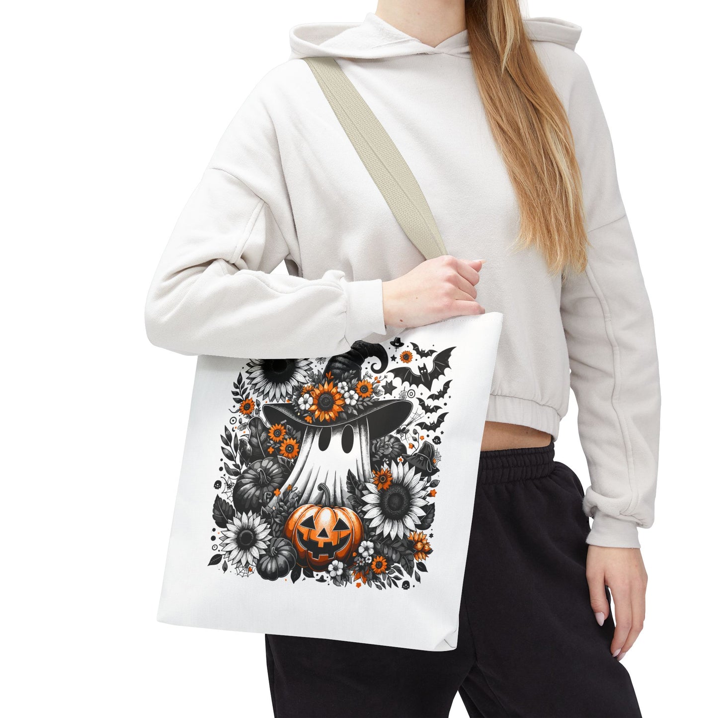 Whimsical Halloween Tote Bag, Pumpkin Ghost Design,