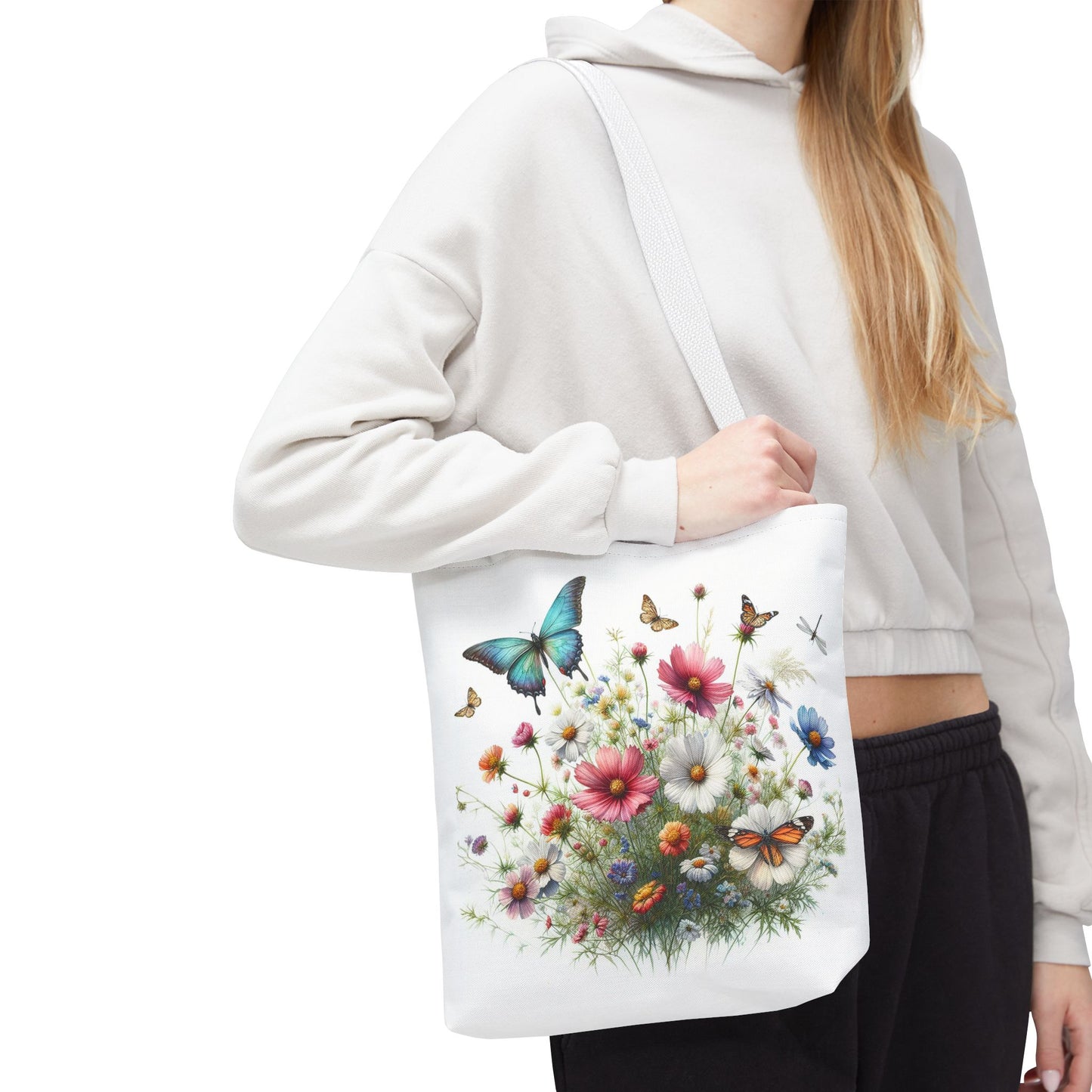 Vibrant Floral Tote Bag, Butterfly Print
