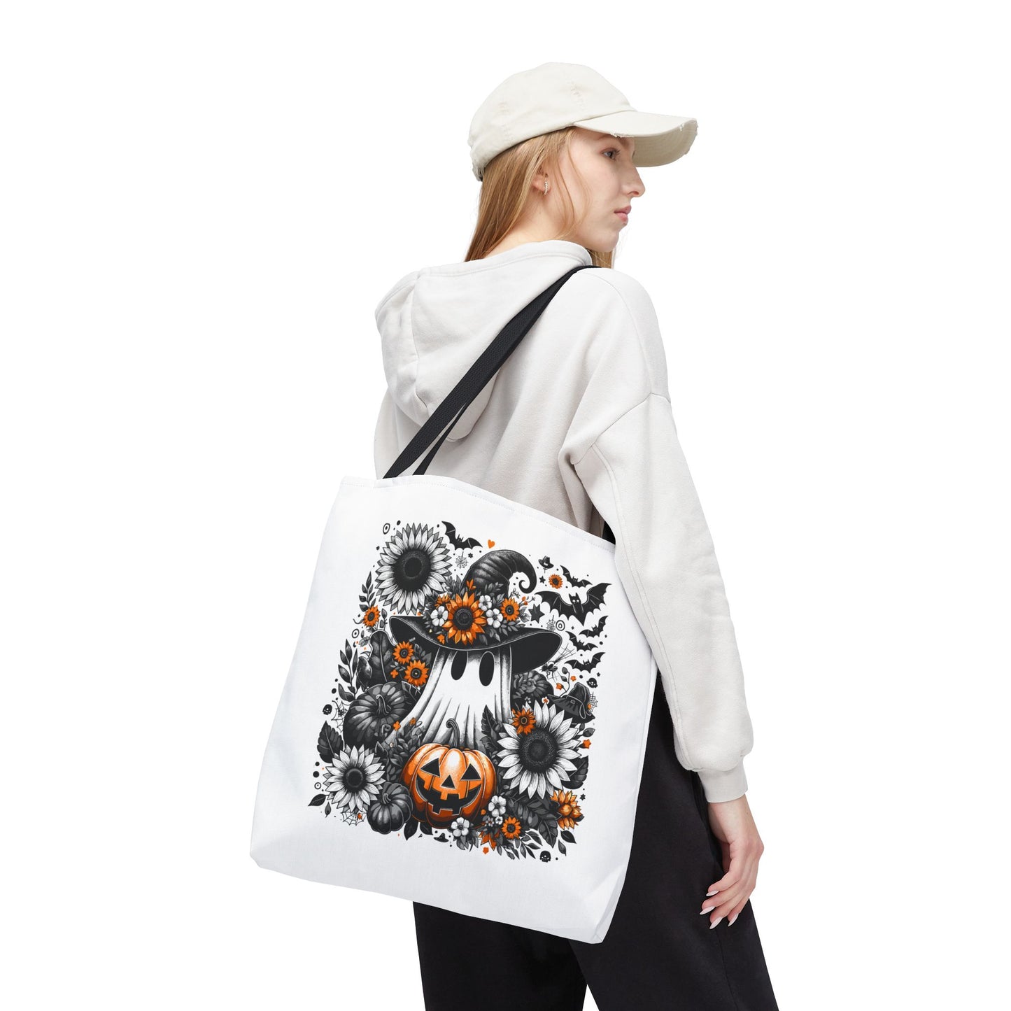 Whimsical Halloween Tote Bag, Pumpkin Ghost Design,