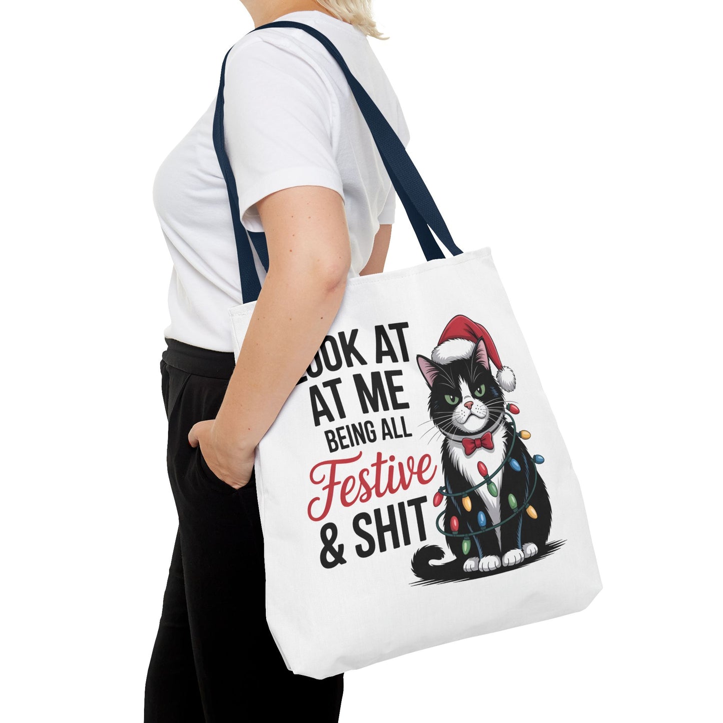 Funny Festive Cat Tote Bag