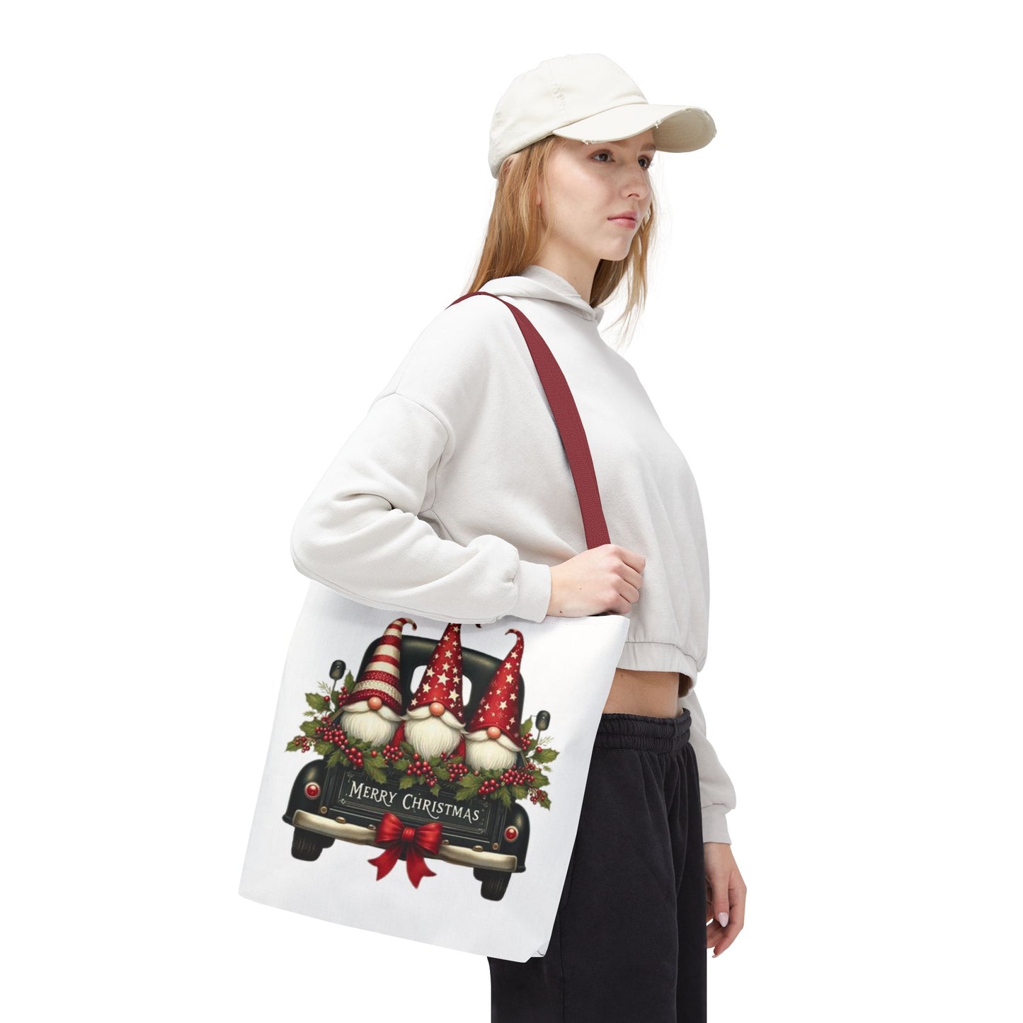 3 Christmas Gnomes in Truck Tote Bag, Fun Holiday Gift