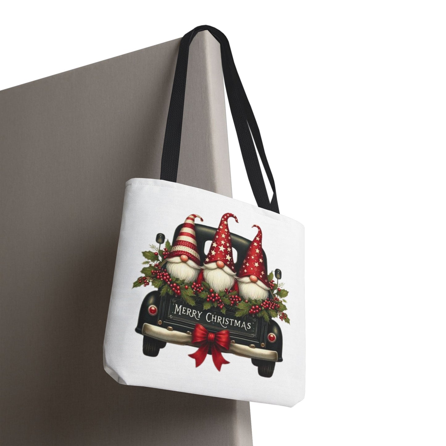 3 Christmas Gnomes in Truck Tote Bag, Fun Holiday Gift