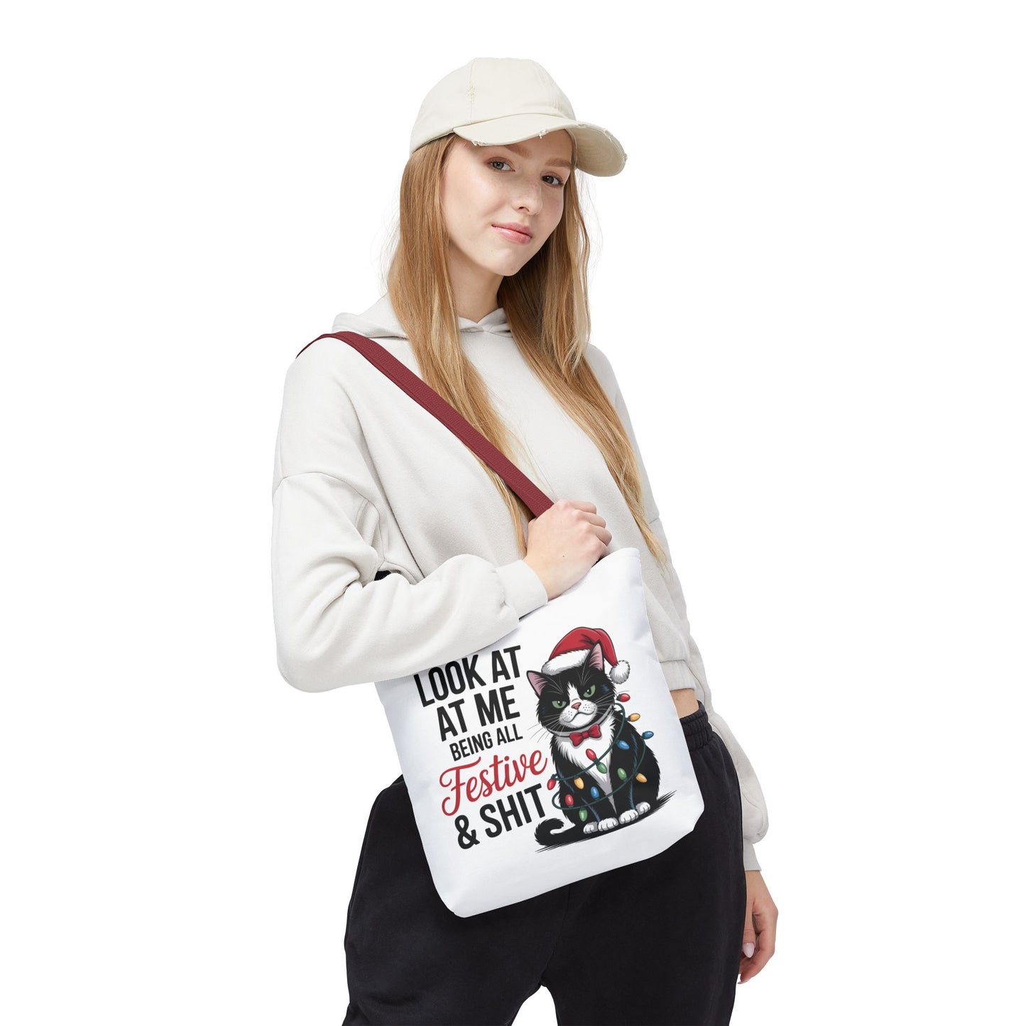 Funny Festive Cat Tote Bag