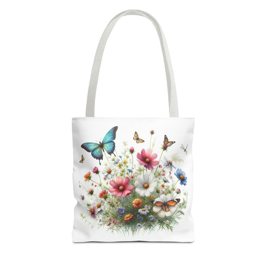 Vibrant Floral Tote Bag, Butterfly Print