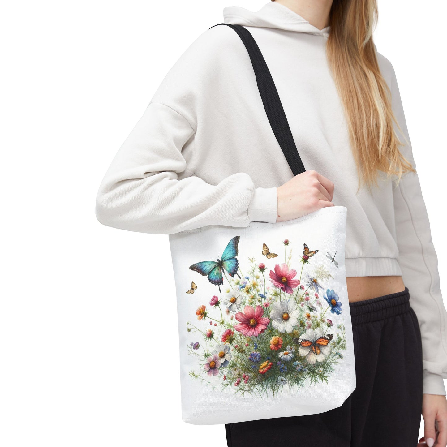 Vibrant Floral Tote Bag, Butterfly Print