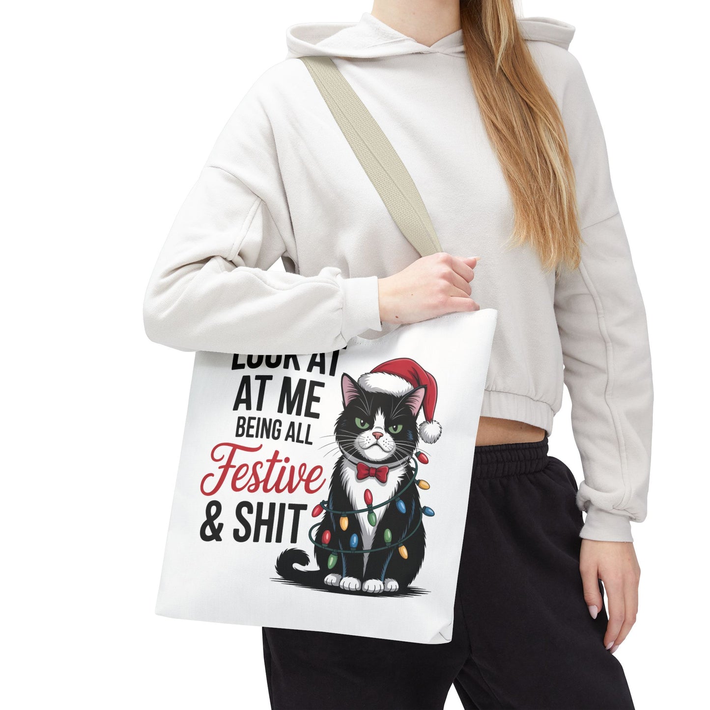 Funny Festive Cat Tote Bag