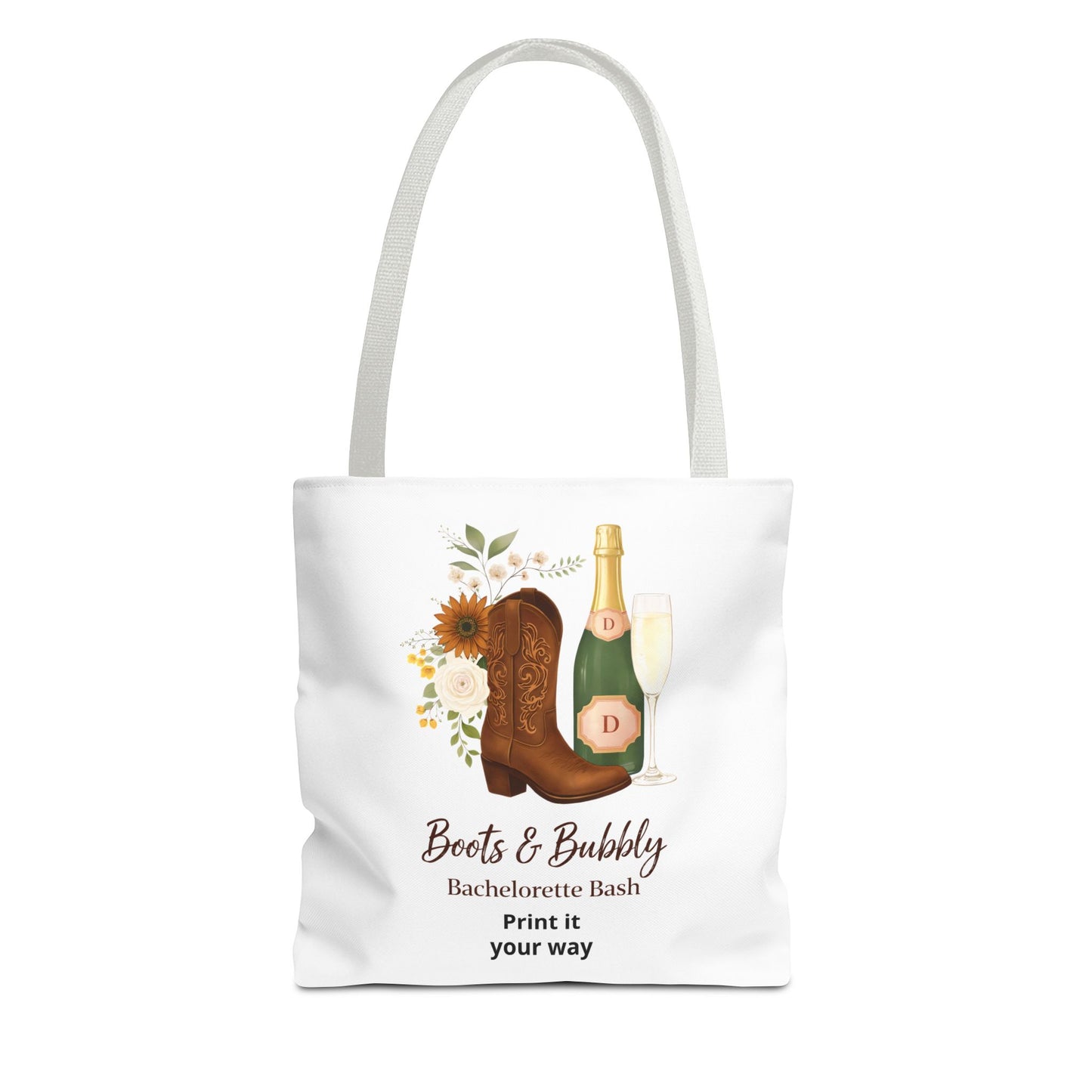 Bachelorette Boots & Bubbly Tote Bag — Champagne & Cowgirl Party Shopper