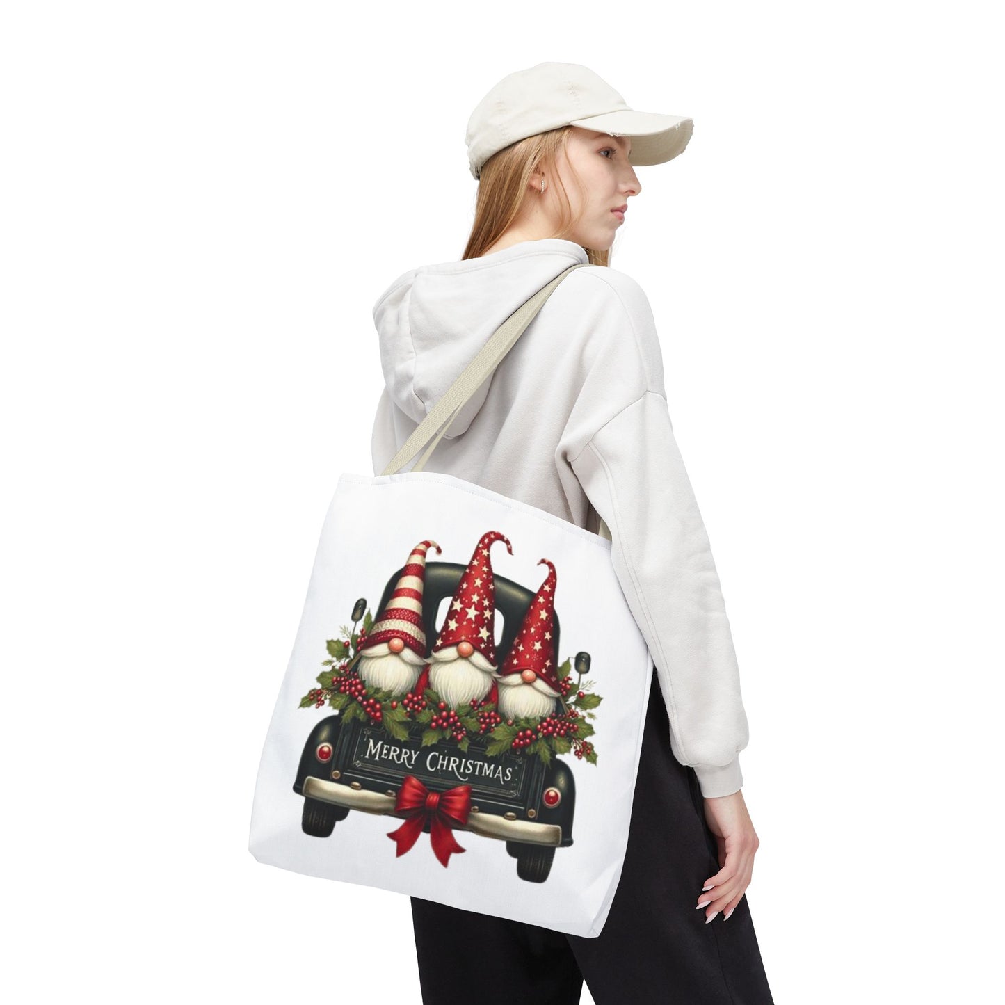 3 Christmas Gnomes in Truck Tote Bag, Fun Holiday Gift