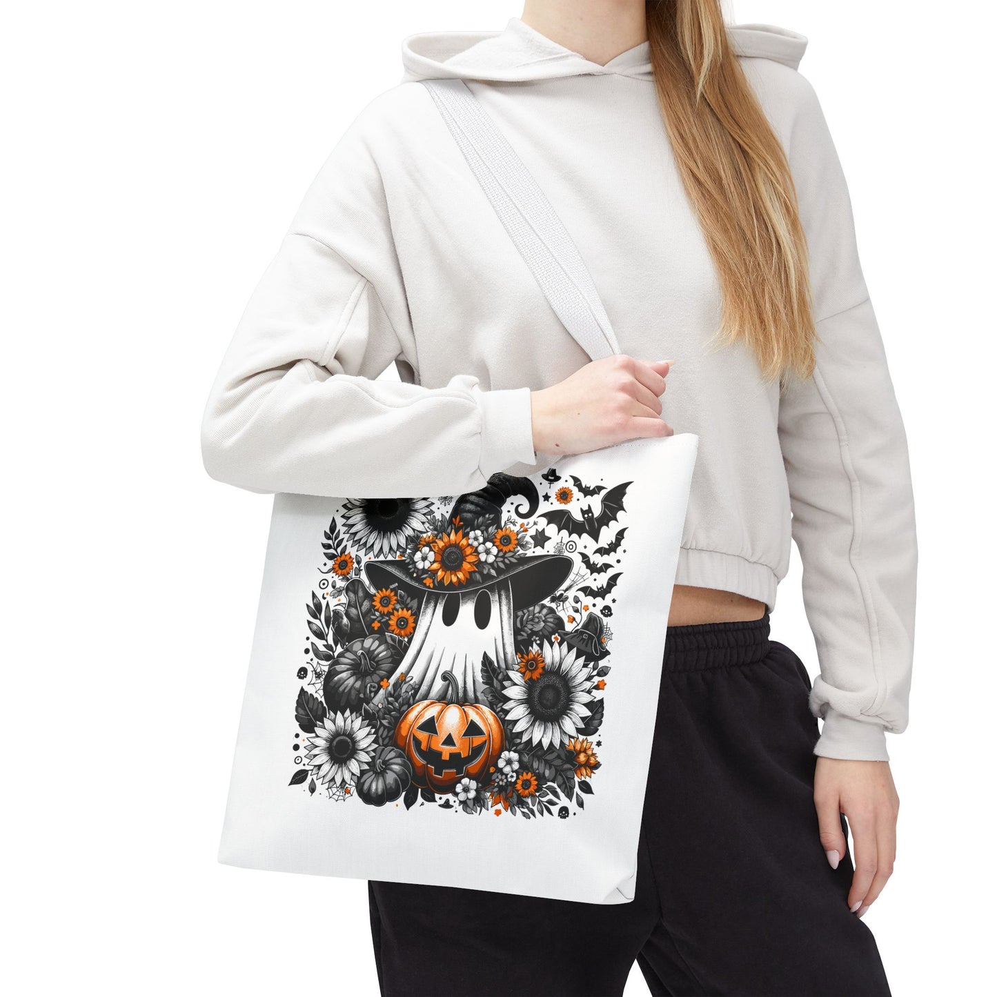 Whimsical Halloween Tote Bag, Pumpkin Ghost Design,