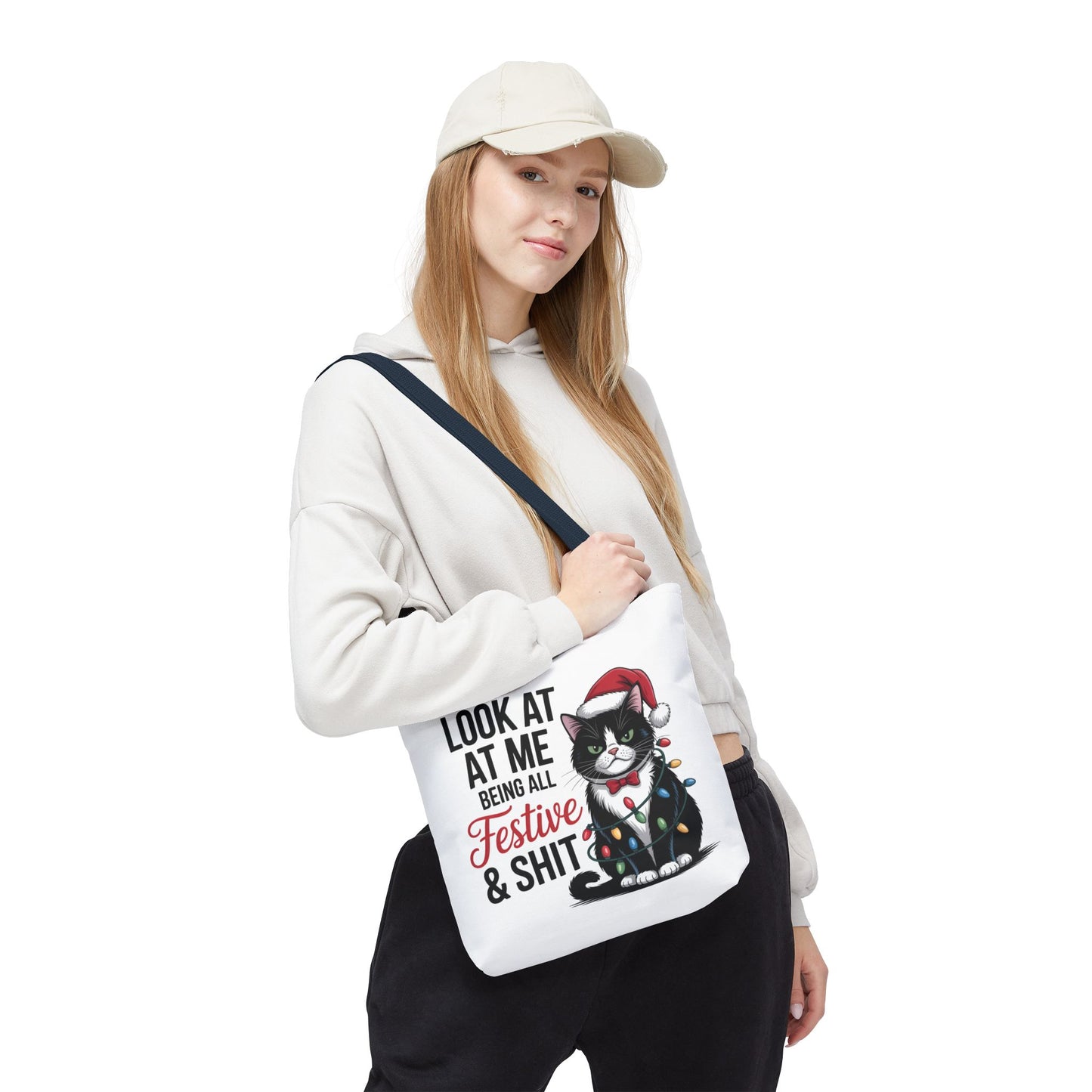 Funny Festive Cat Tote Bag