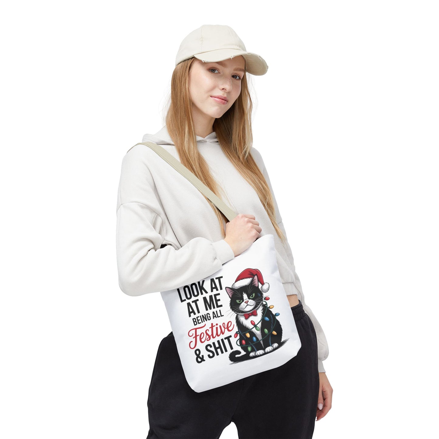 Funny Festive Cat Tote Bag