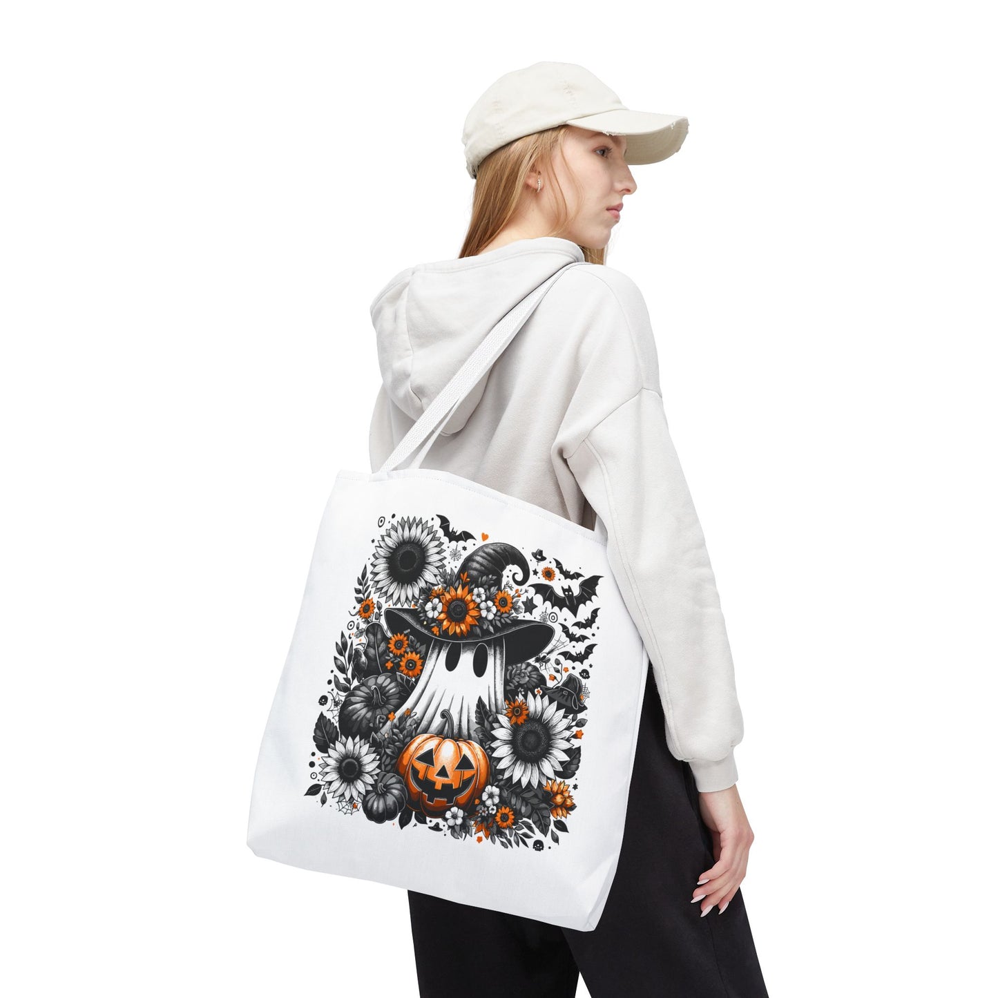 Whimsical Halloween Tote Bag, Pumpkin Ghost Design,